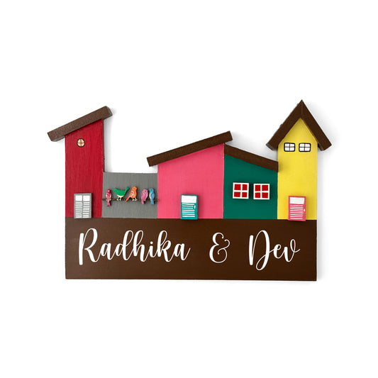 Hut-Shaped Hand-Painted Wooden Name Plate For Home - Hut Board Design 4