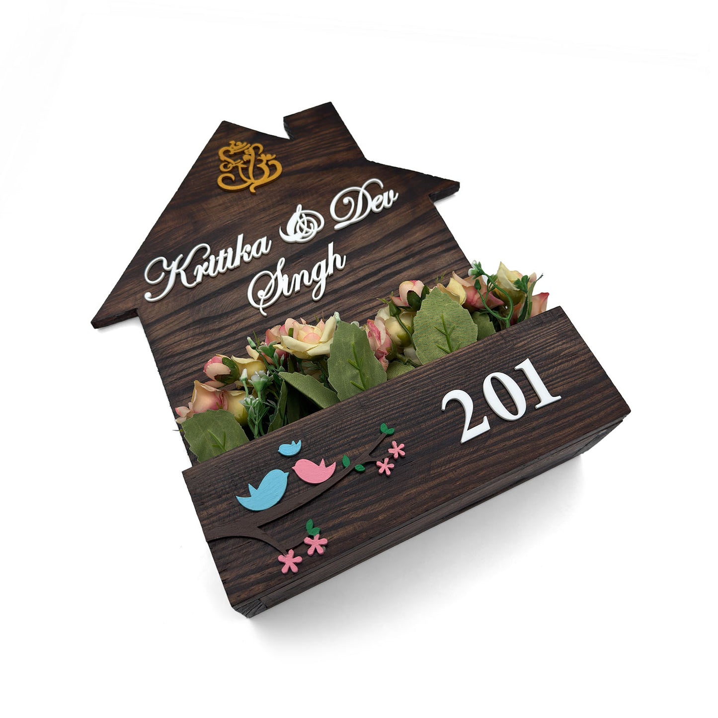 Hut-Shaped Hand-Painted Wooden Planter Name Plate For Home - Wooden Finish