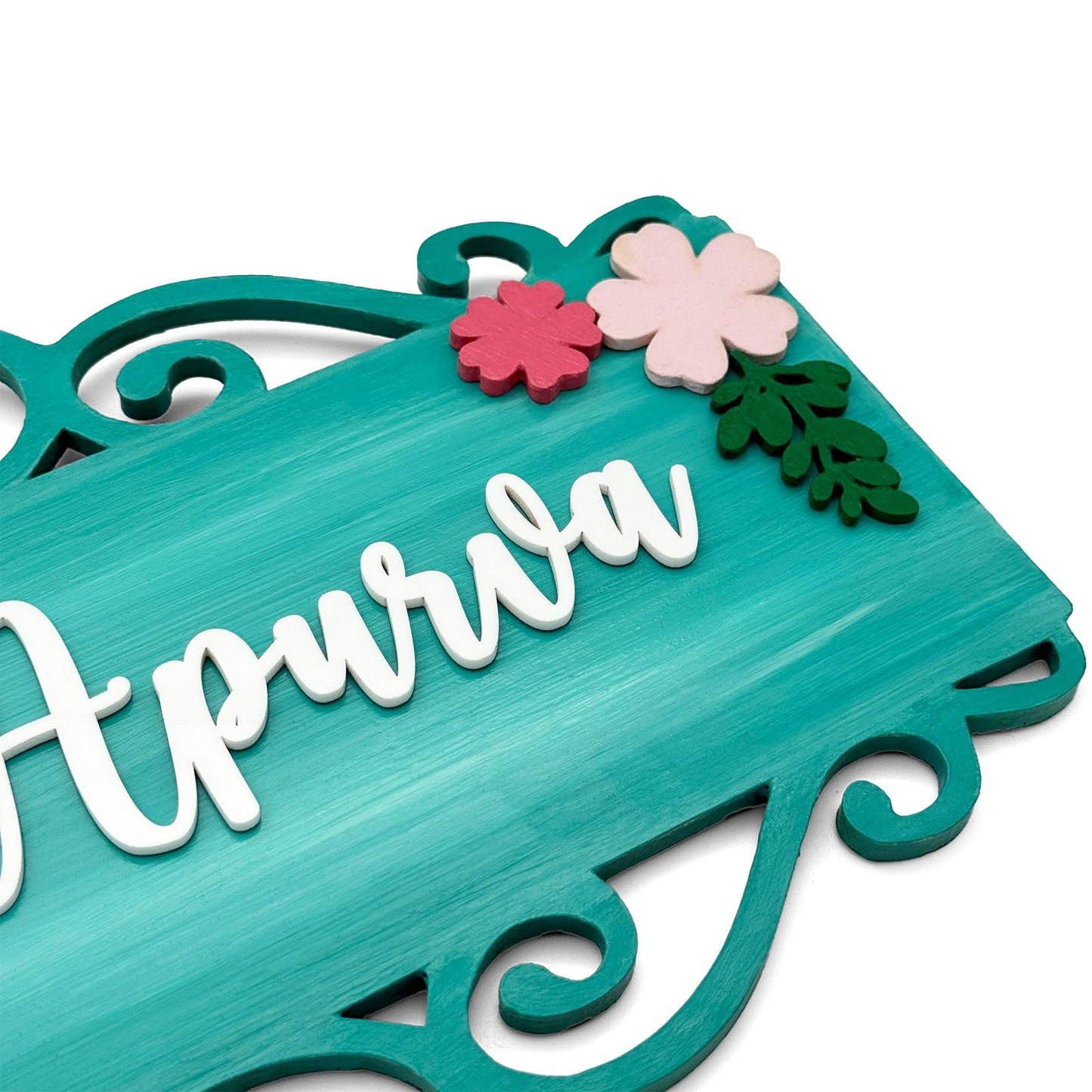 Flower Artwork Hand-Painted Wooden Floral Name Plate For Home