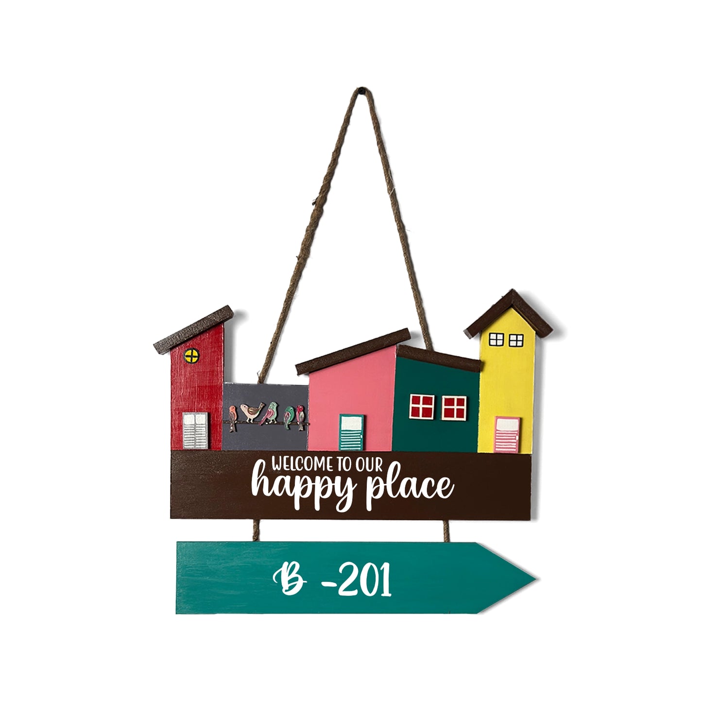 Hut-Shaped Hand-Painted Wooden Name Plate For Home - Hut Board & One Plank Design 4