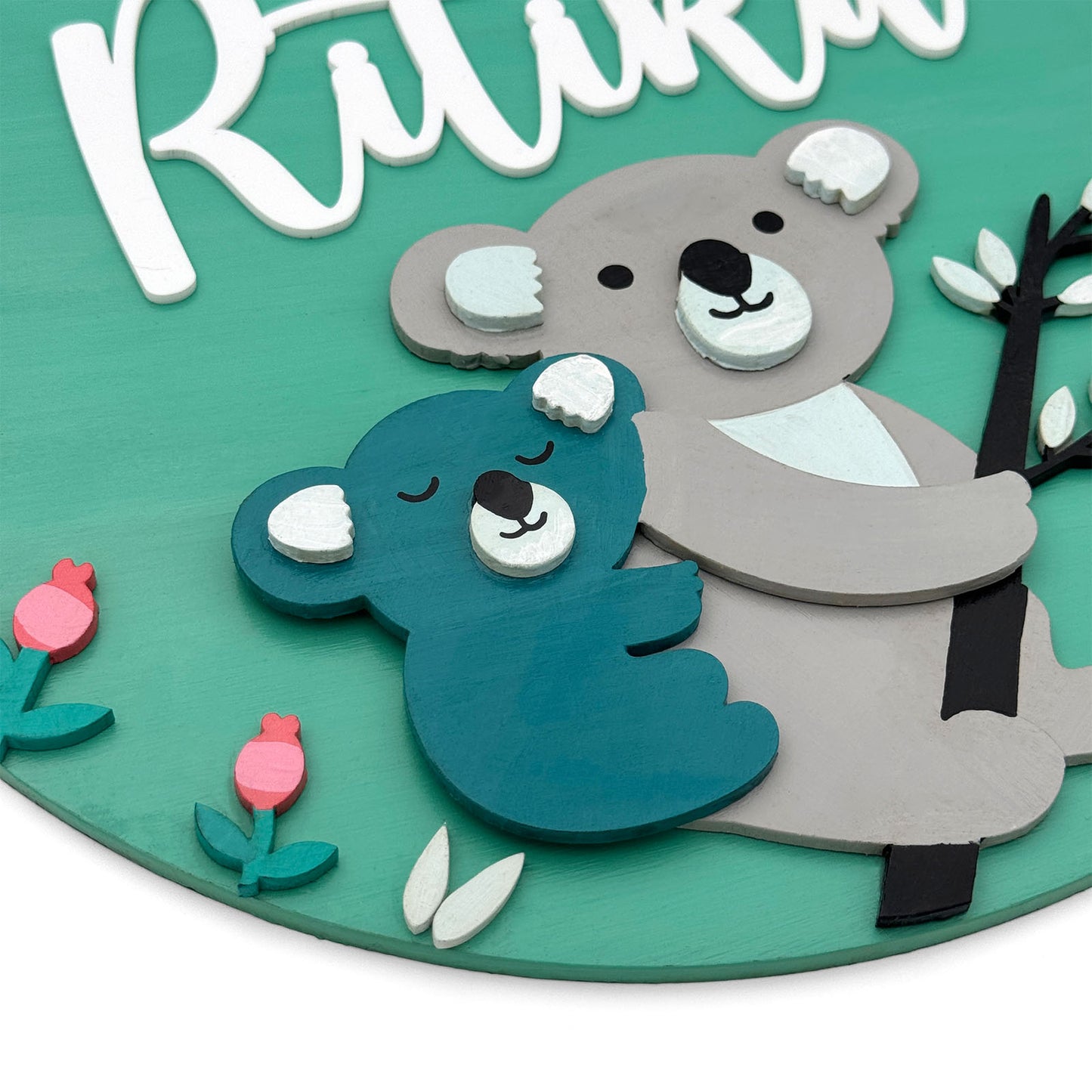 Bear Themed Hand-Painted Wooden Round Kids Name Plate