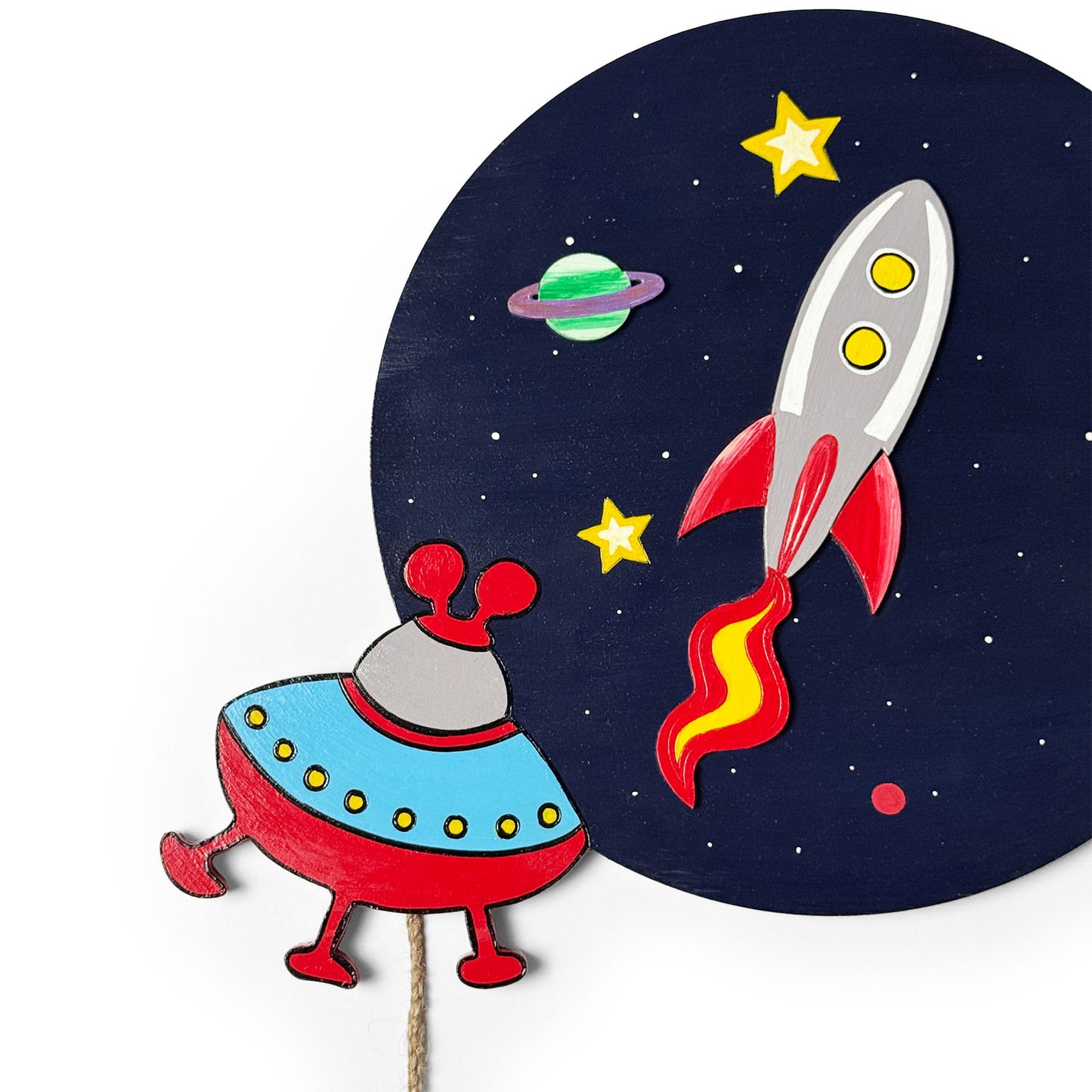 Space Themed Hand-Painted Wooden Kids Name Plate