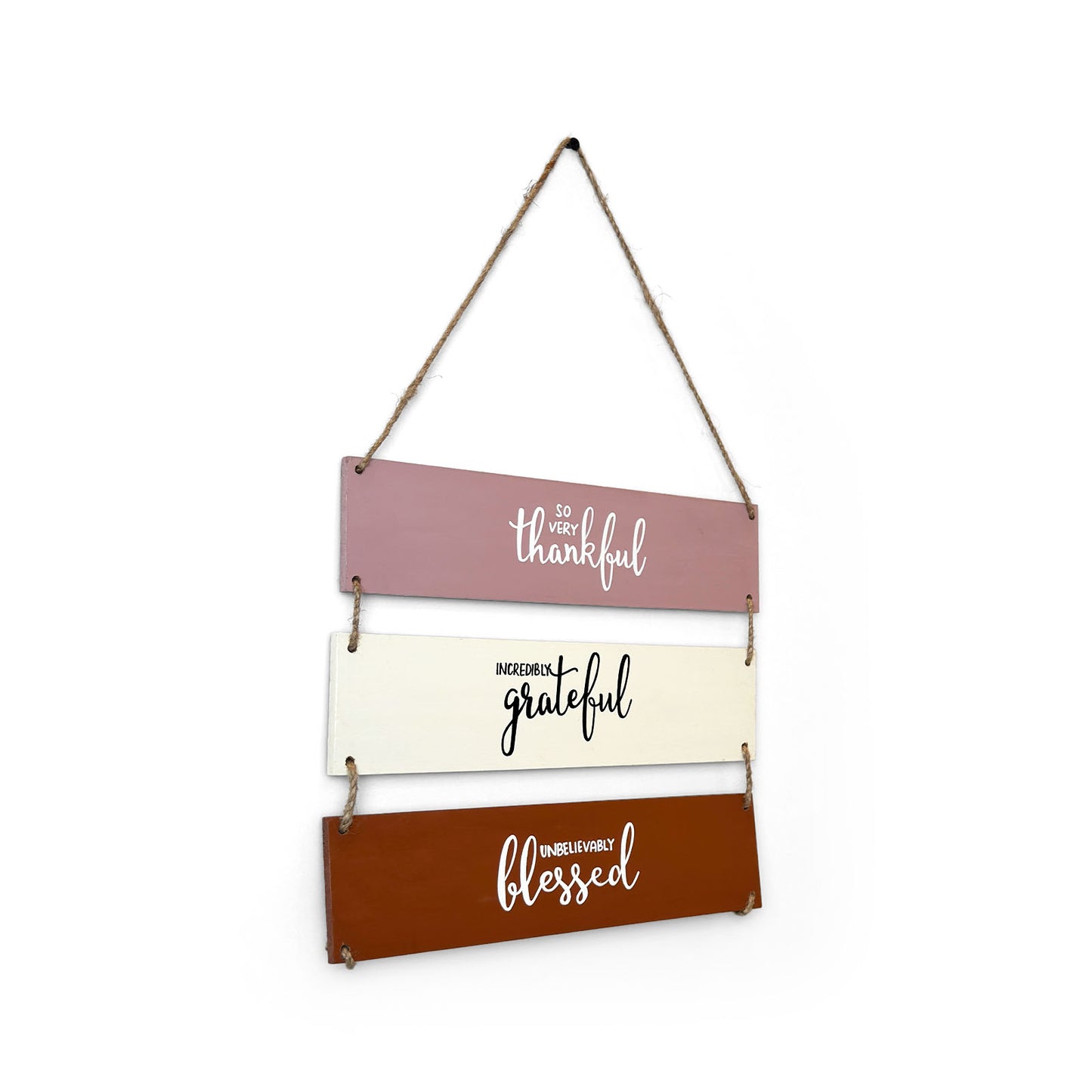 So Very Thankful Incredibly Grateful Unbelievably Blessed Hand-Painted Wooden Plank Wall Hanging