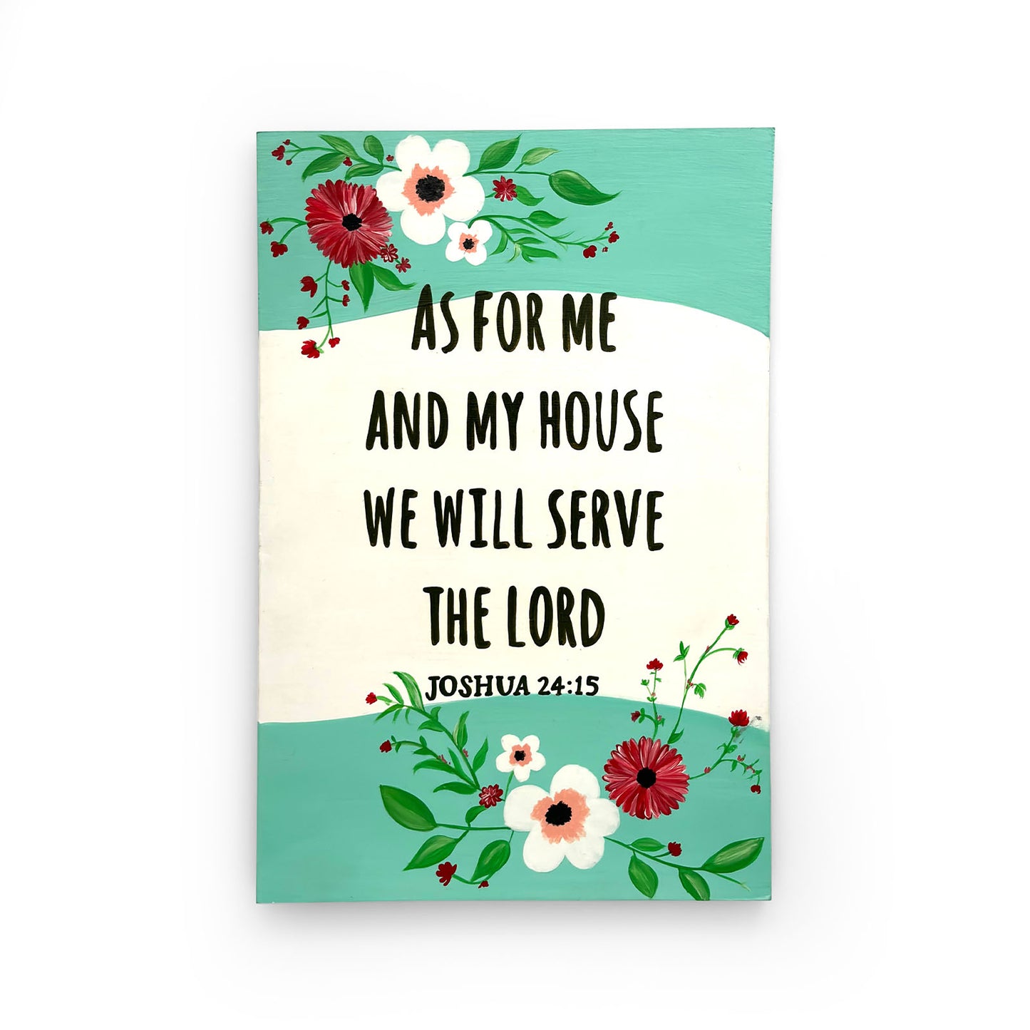 Joshua 24:15 Hand-Painted Wooden Wall Hanging In Floral Theme