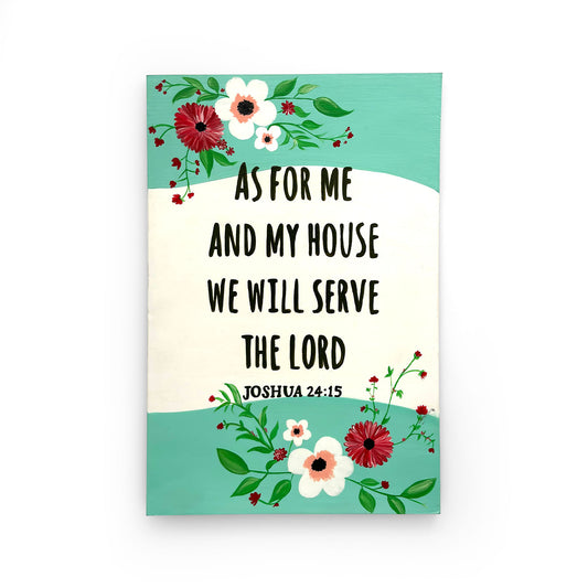 Joshua 24:15 Hand-Painted Wooden Wall Hanging In Floral Theme