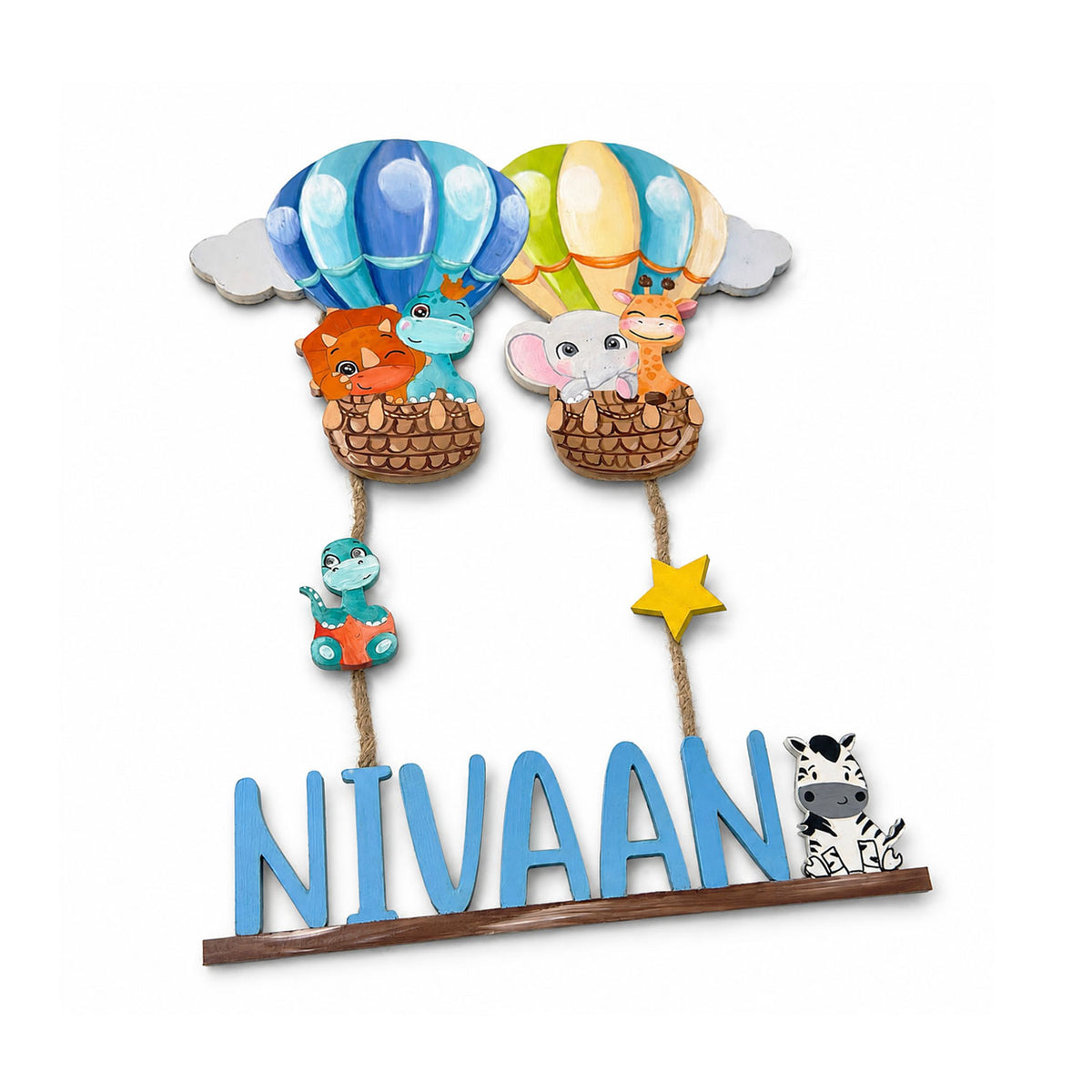 Animal and Dinosaur Themed  Hand-Painted Wooden Kids Name Plate - Design 2
