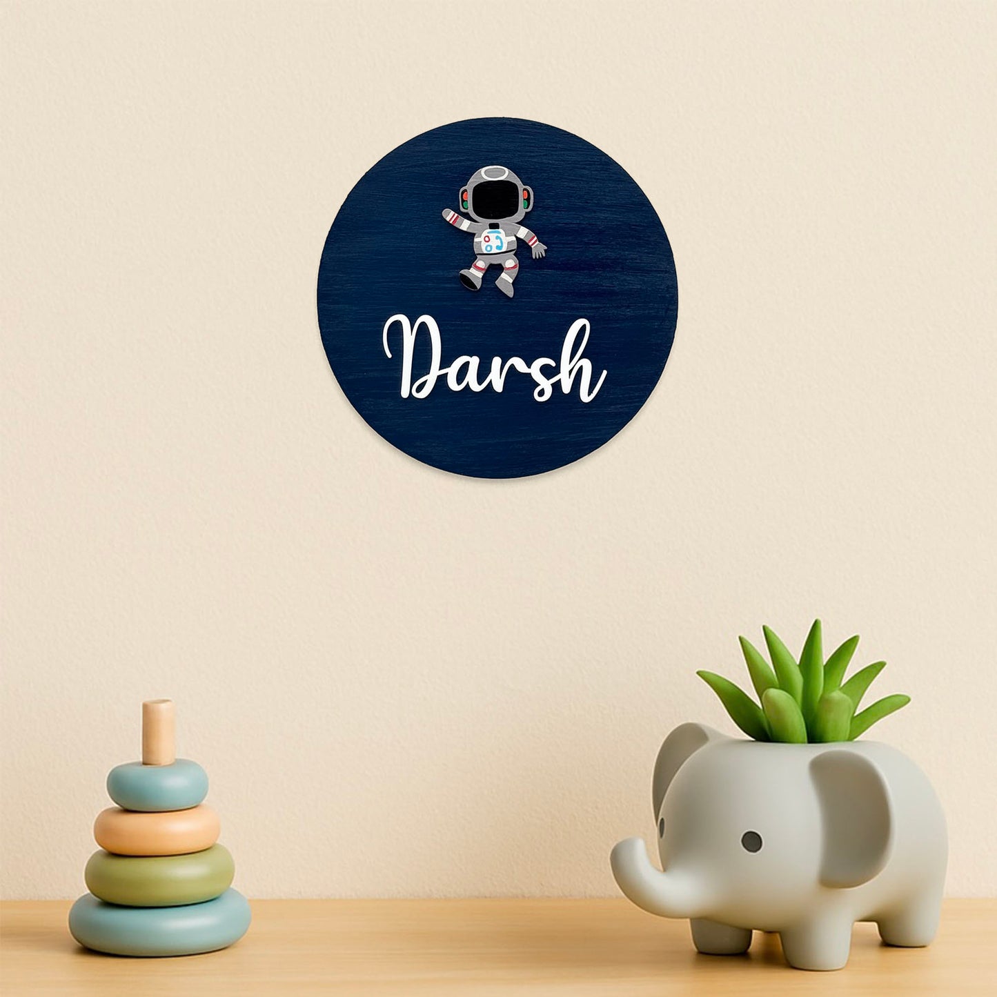Astronaut Themed Hand-Painted Wooden Mini Kids Name Plate