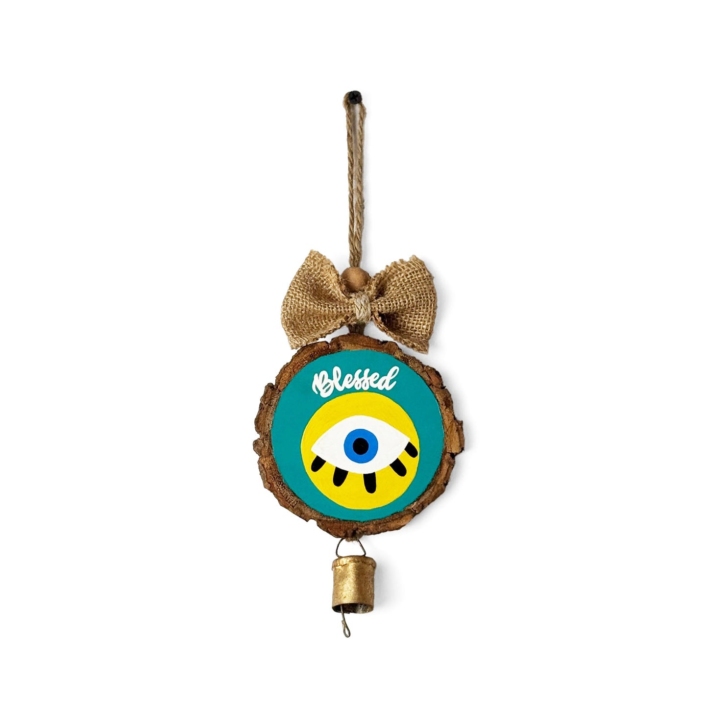 Blessed Evil Eye Hand-Painted Wooden Log Wall Hanging