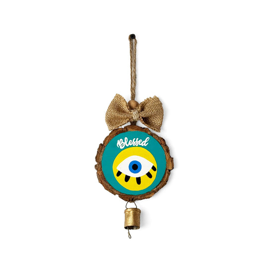 Blessed Evil Eye Hand-Painted Wooden Log Wall Hanging