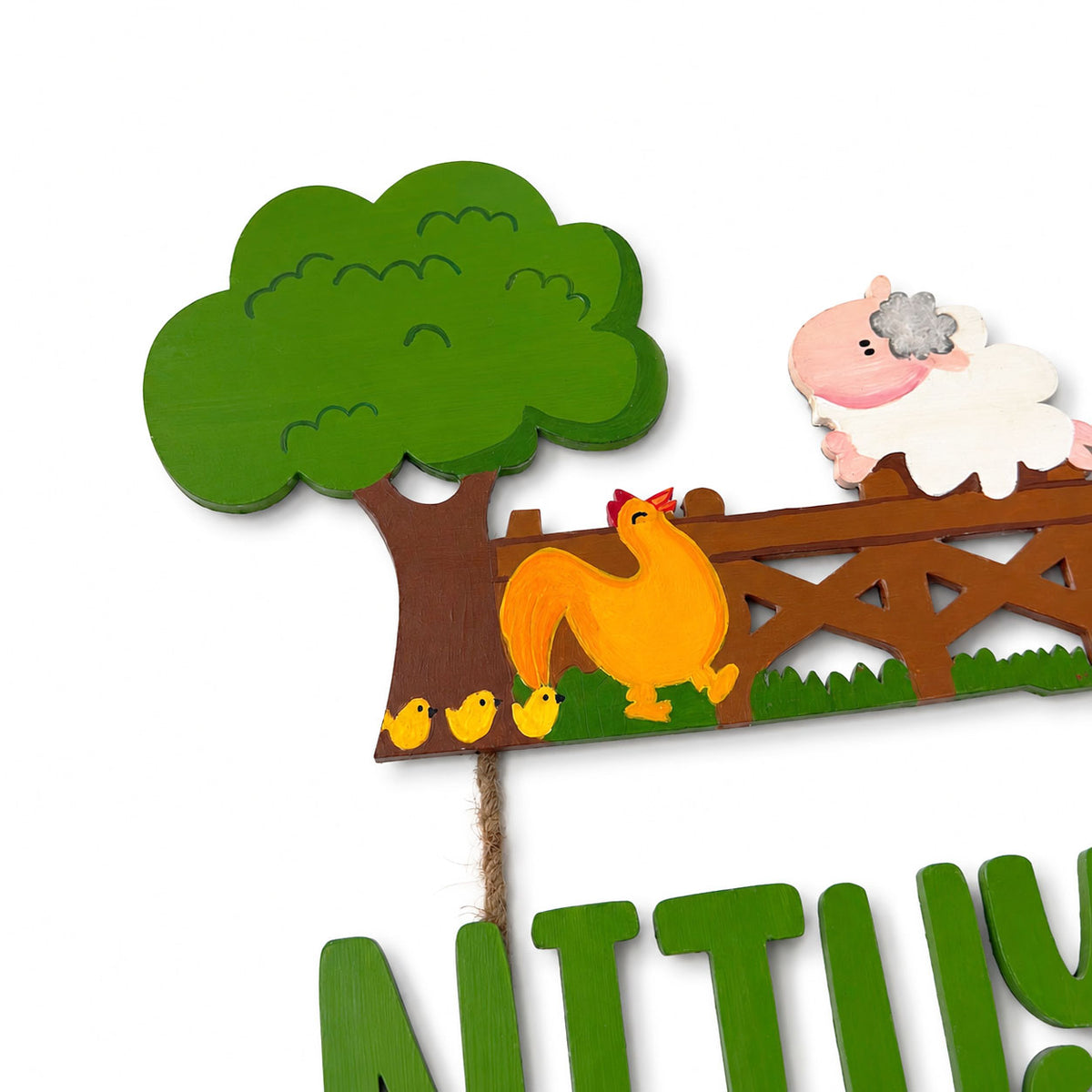 Farm Animals Themed Hand-Painted Wooden Kids Name Plate - Design 1