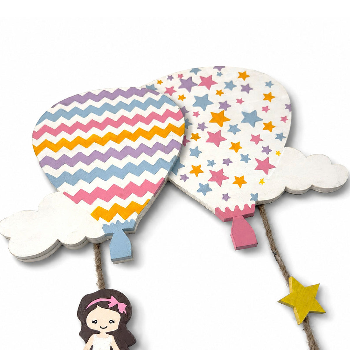 Hot Air Balloon Themed Hand-Painted Wooden Kids Name Plate - Design 2