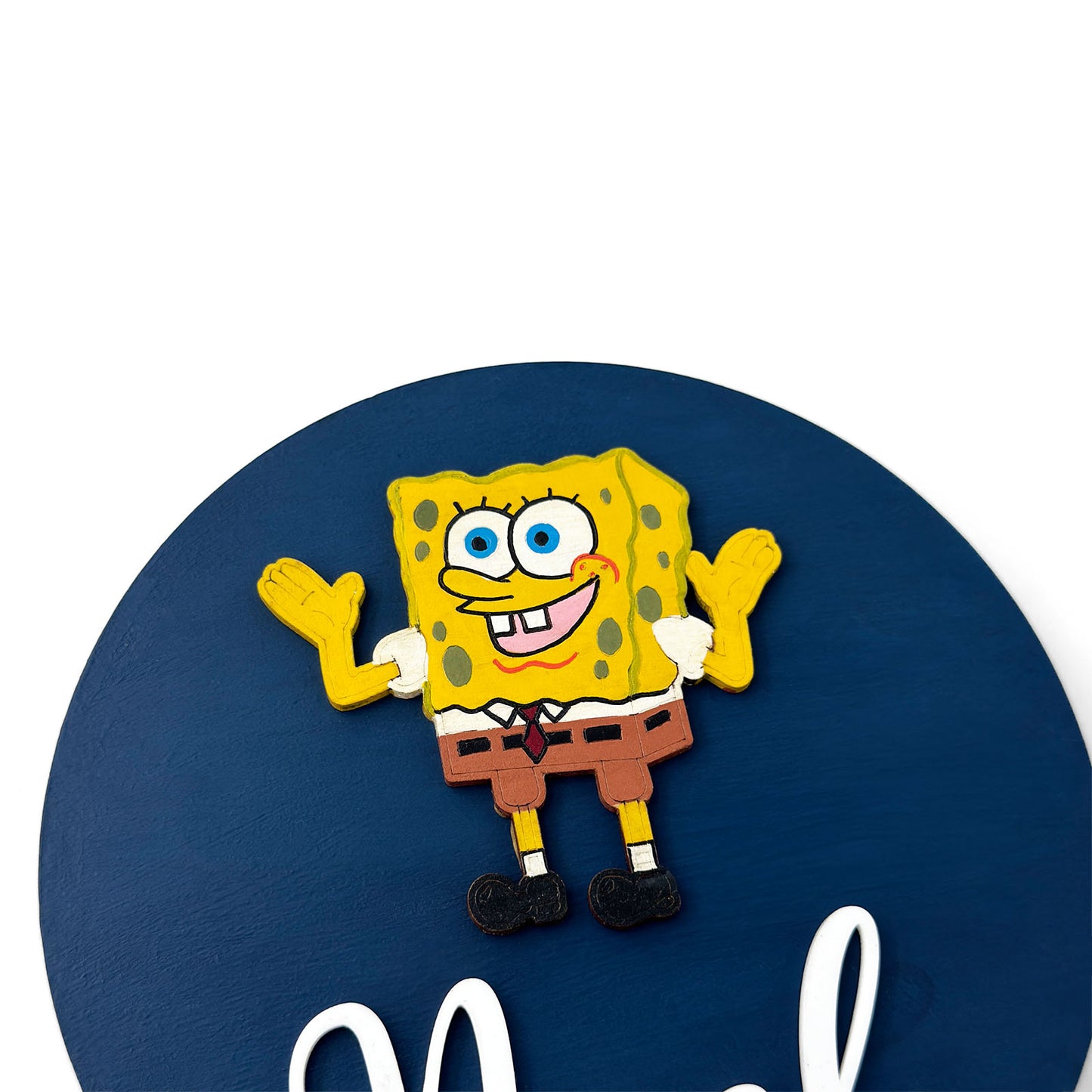 SpongeBob SquarePants Themed Hand-Painted Wooden Name Plate For Kids