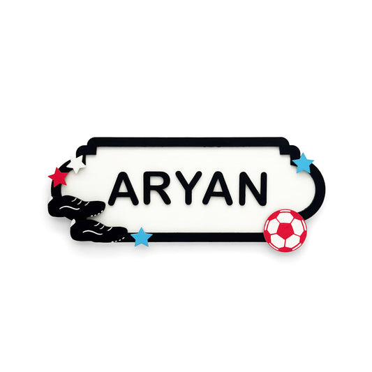 Soccer Football Themed Hand-Painted Wooden Kids Name Plate