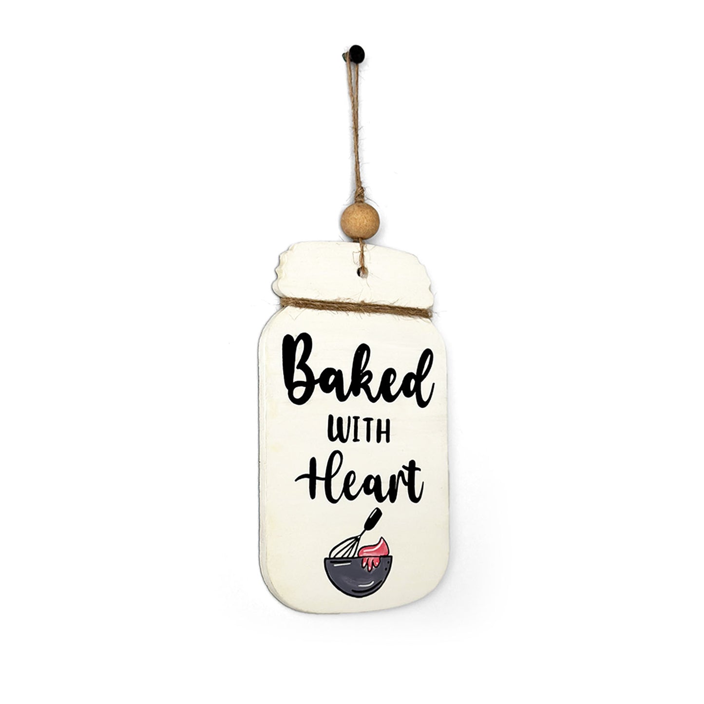 Baked With Heart Hand-Painted Wooden Jar Kitchen Wall Hanging - White