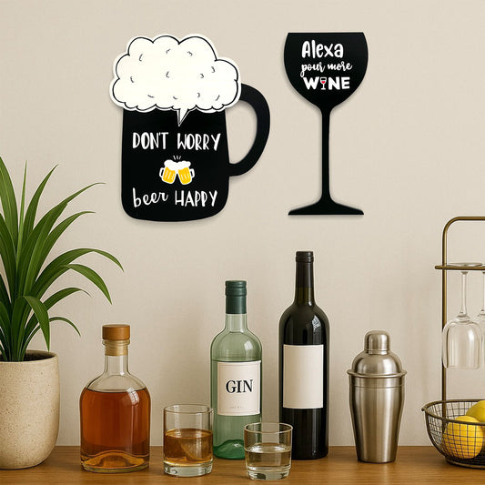 Hand-Painted Wooden Bar Room Hanging Set of 2 - Combo 1