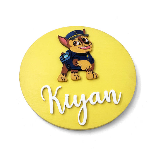 Paw Patrol Themed Hand-Painted Wooden Name Plate For Kids - Design 1