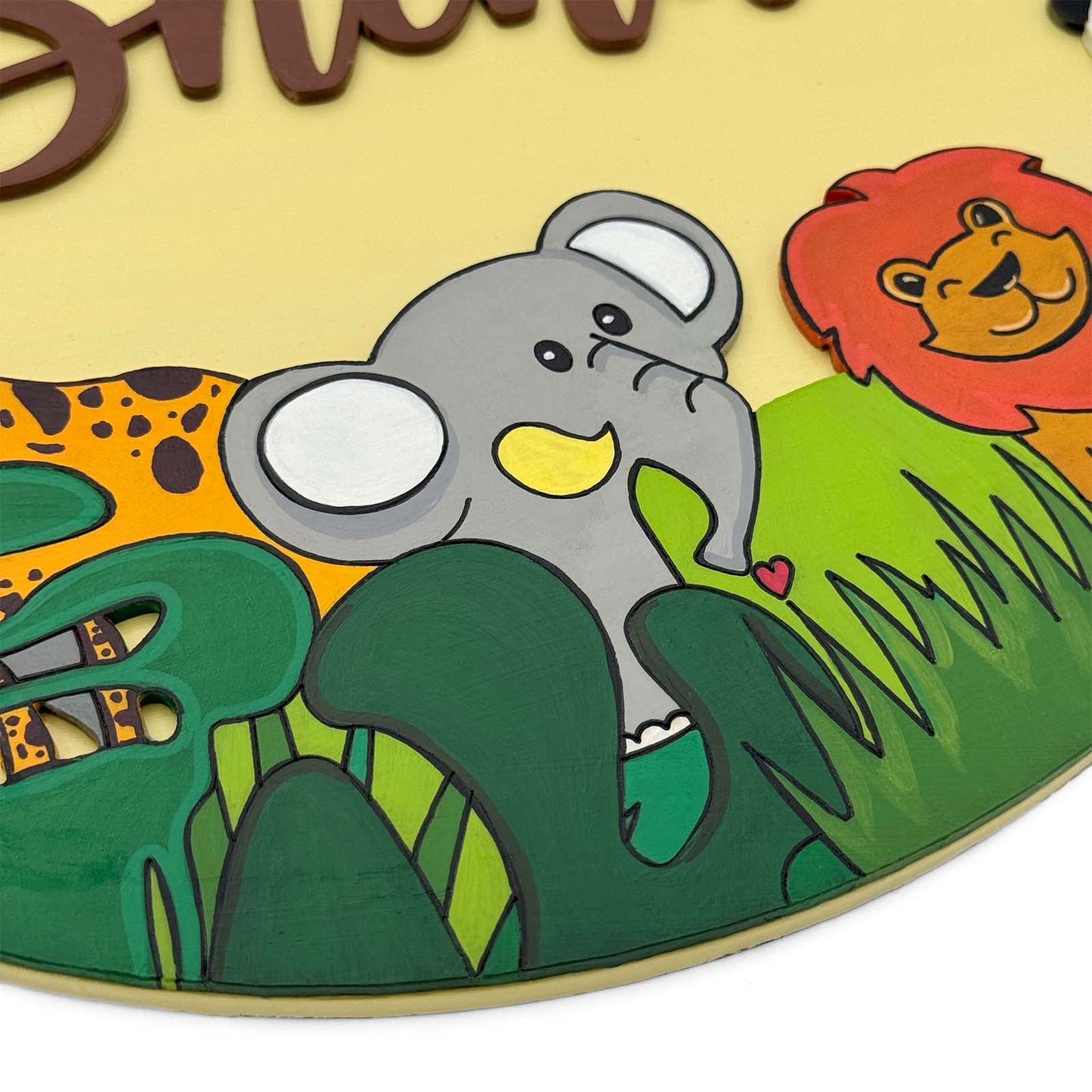 Animal Themed Hand-Painted Wooden Round Kids Name Plate - Design 3
