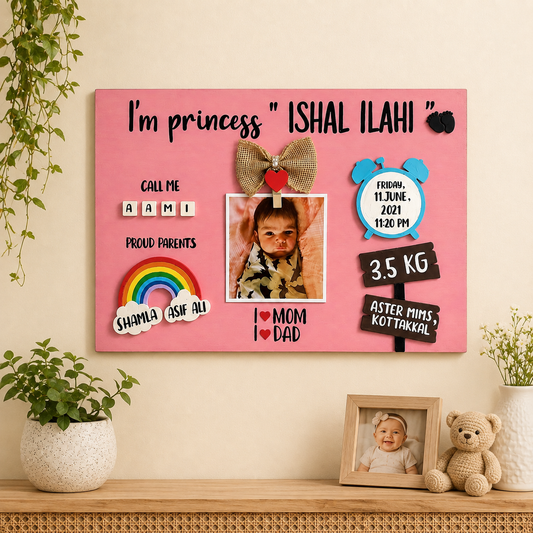 Personalised Baby Girl Birth Announcement & Milestone Hand-Painted Wooden Personalised Baby Birth Details Name Plate