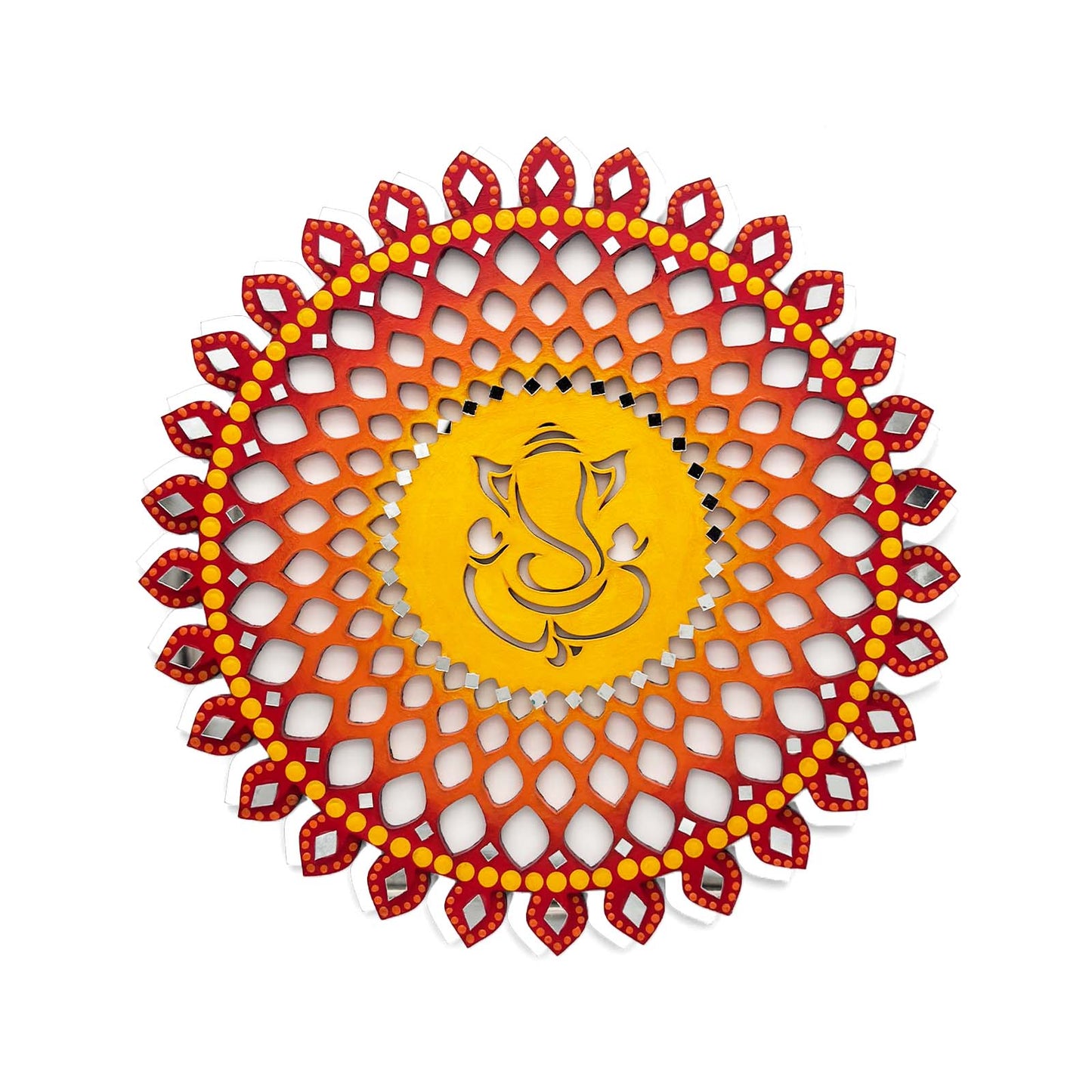 Sahasrara Chakra Ganesha Hand-Painted Wooden Wall Hanging - Red
