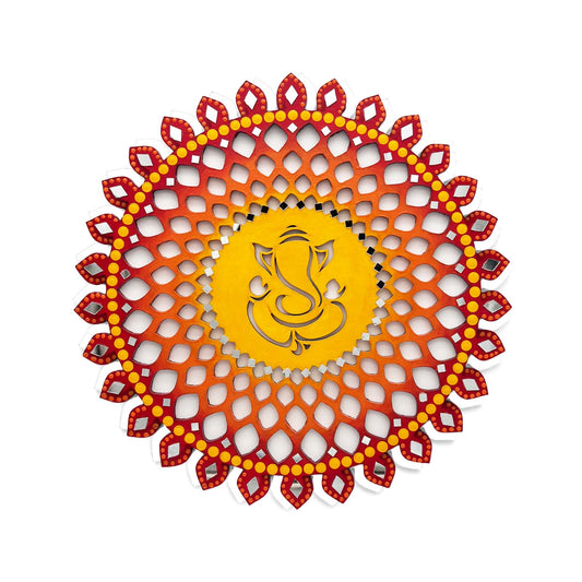 Sahasrara Chakra Ganesha Hand-Painted Wooden Wall Hanging - Red