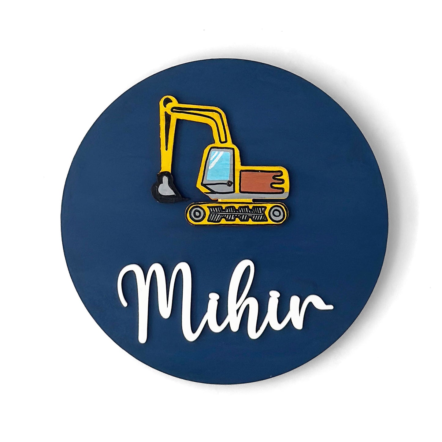 Excavator Themed Hand-Painted Wooden Name Plate For Kids