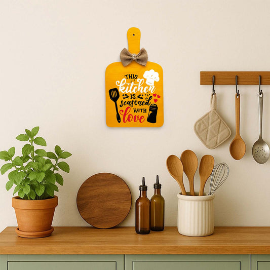 This Kitchen Is Seasoned With Love Hand-Painted Wooden Chopping Board Kitchen Wall Hanging - Yellow