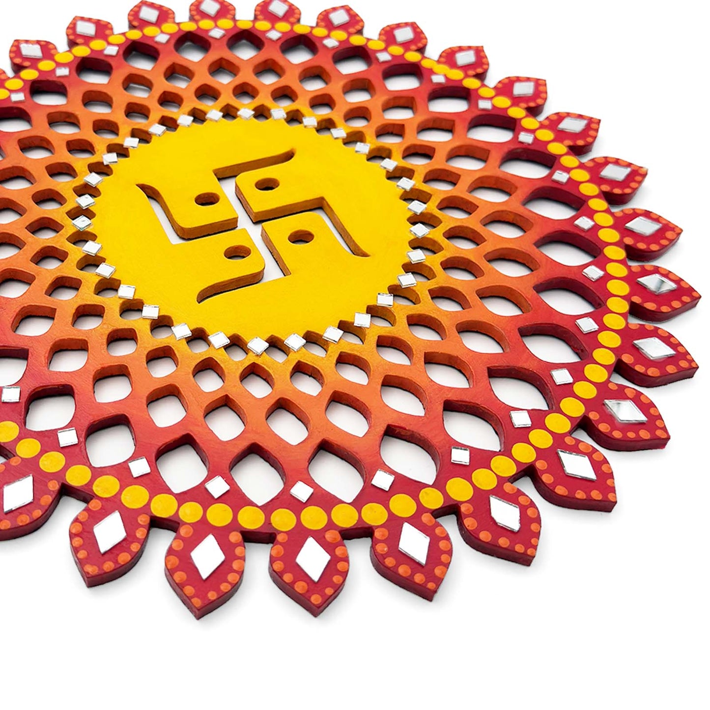 Sahasrara Chakra Swastik Hand-Painted Wooden Wall Hanging - Red