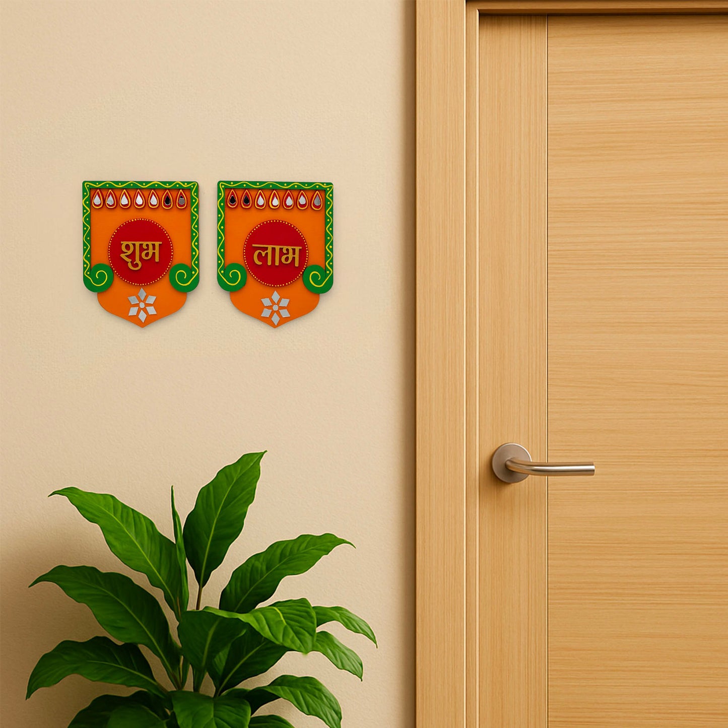 Shubh Labh Hand-Painted Wooden Wall Hanging - Design 2