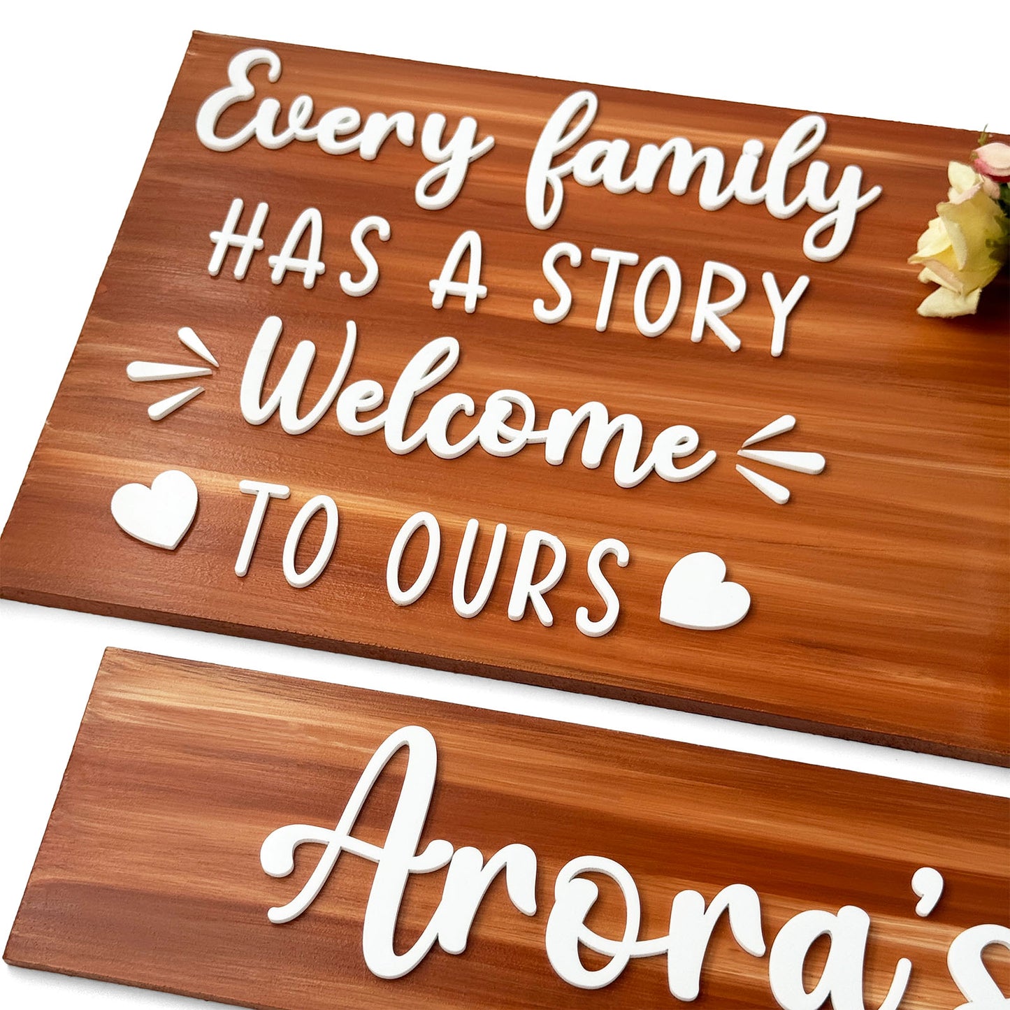 Every Family Has A Story Welcome To Ours Hand-Painted Wooden Name Plate With Jar For Home - Jar Board & One Plank