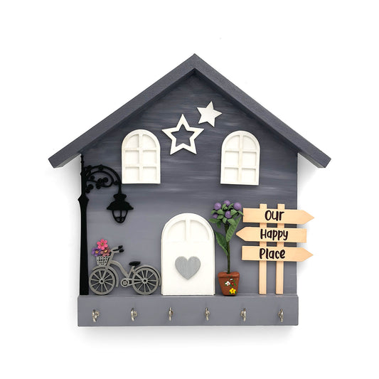 Personalised Hand-Painted Wooden Hut Key Holder With Shaded Texture