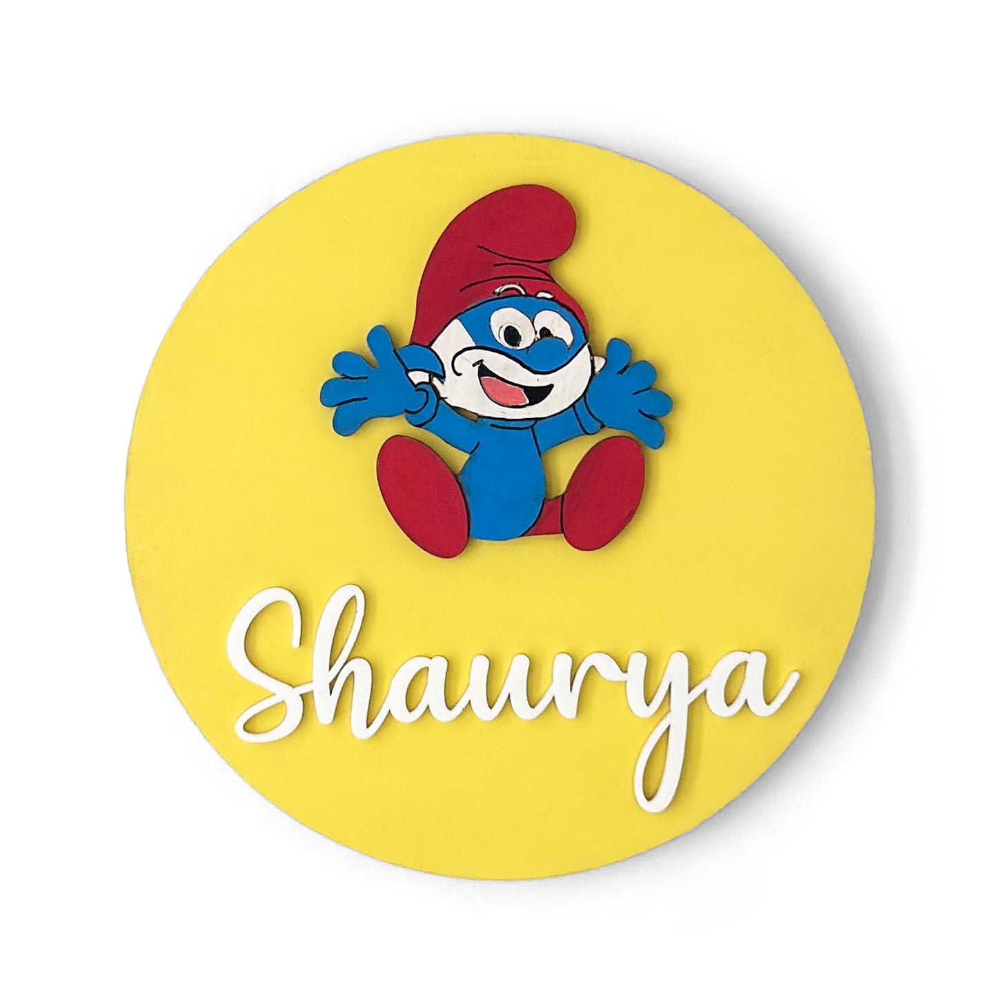 Smurfs Themed Hand-Painted Wooden Name Plate For Kids