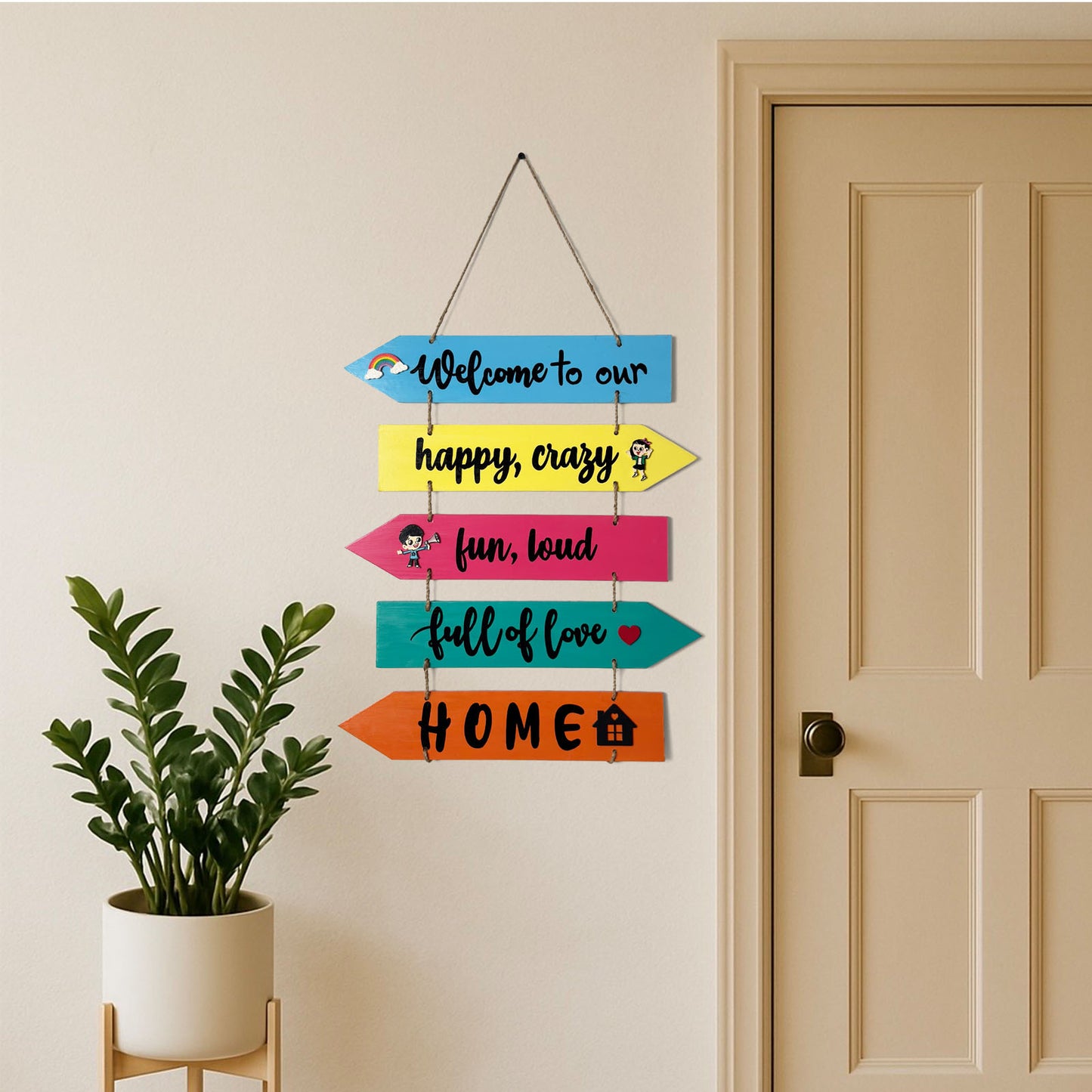 Welcome To Our Home Hand-Painted Wooden Arrow Plank Wall Hanging - Design 6