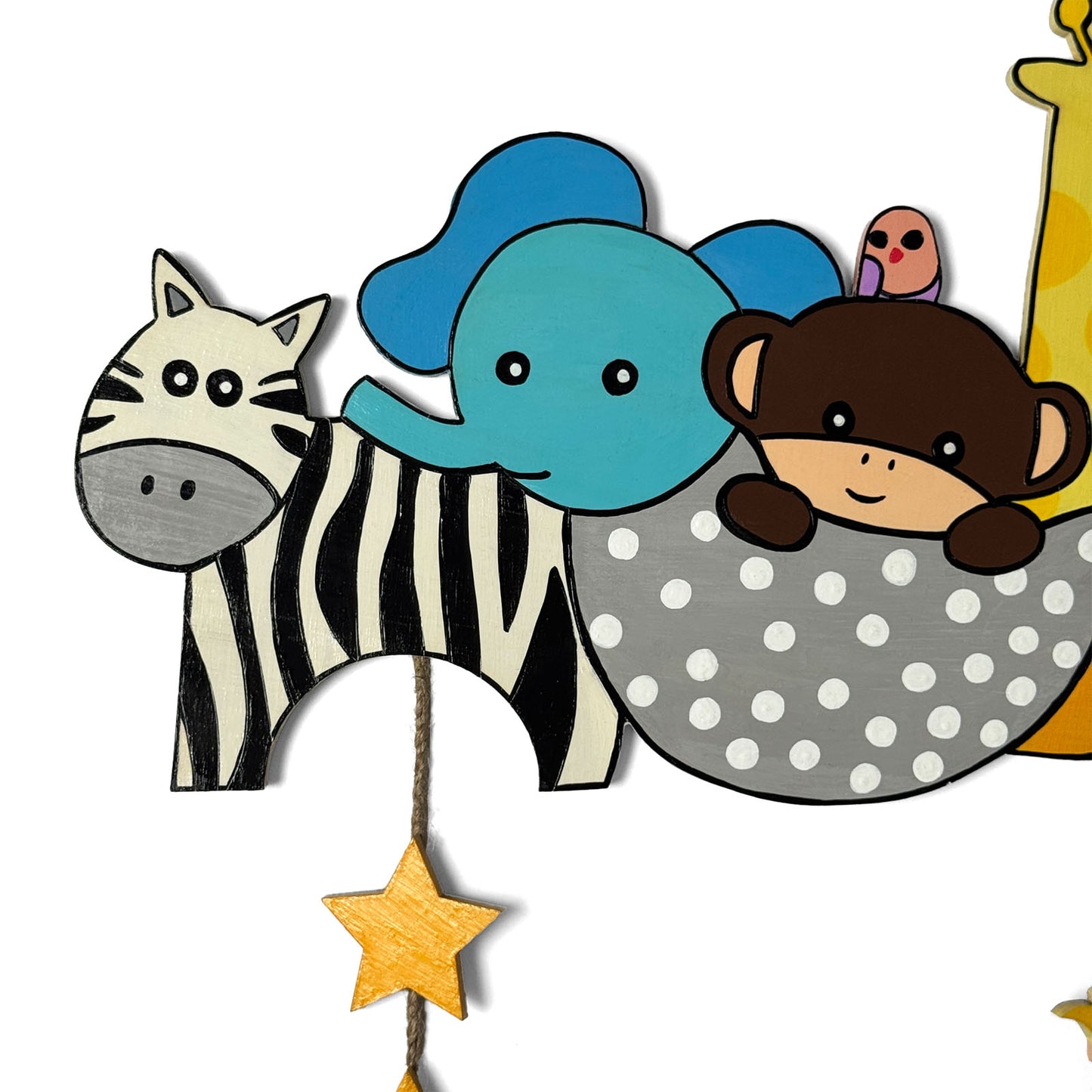 Animal Themed Hand-Painted Wooden Kids Name Plate - Design 2