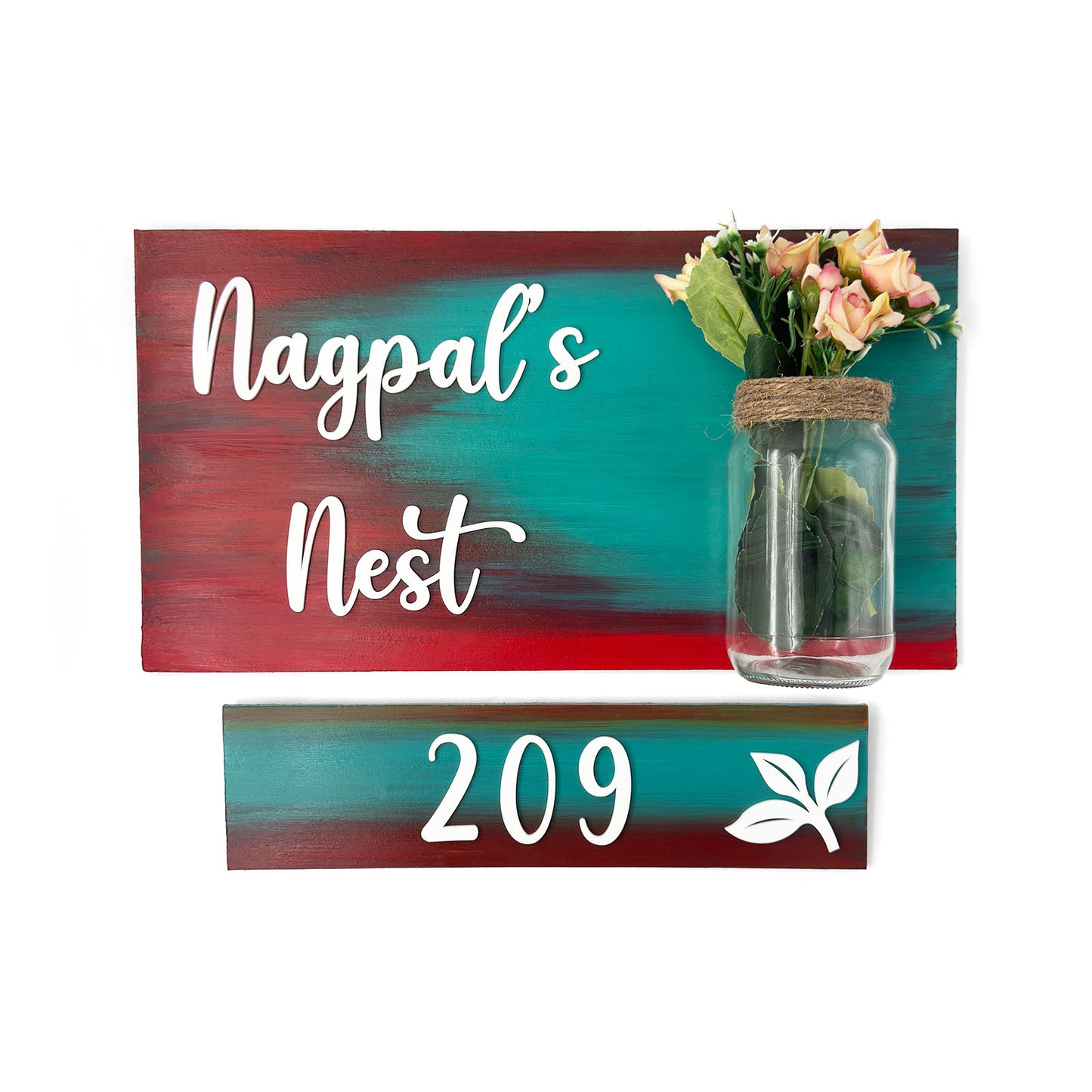 Hand-Painted Wooden Name Plate With Jar For Home - Jar Board & One Plank