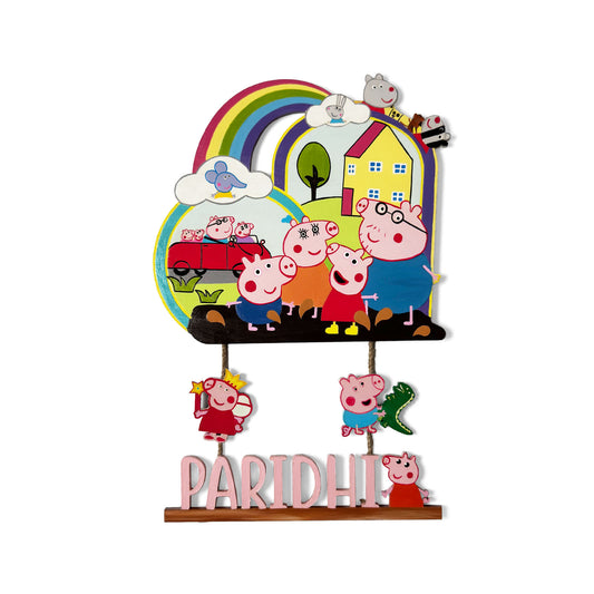 Peppa Pig Themed Hand-Painted Wooden Kids Name Plate