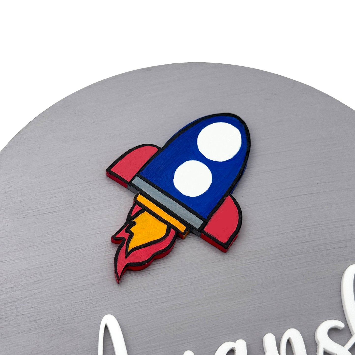 Rocket Themed Hand-Painted Wooden Mini Kids Name Plate