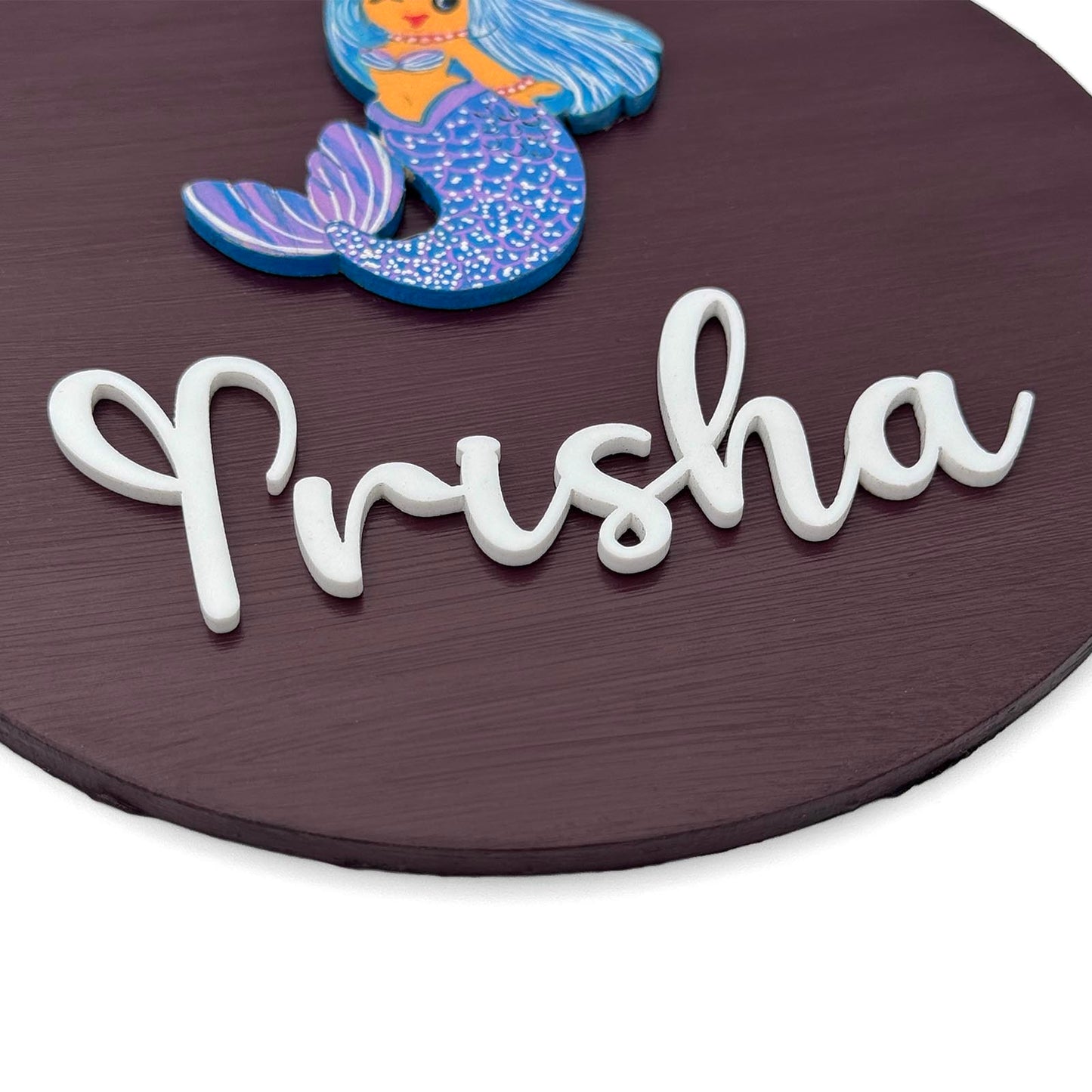 Mermaid Themed Hand-Painted Wooden Mini Kids Name Plate