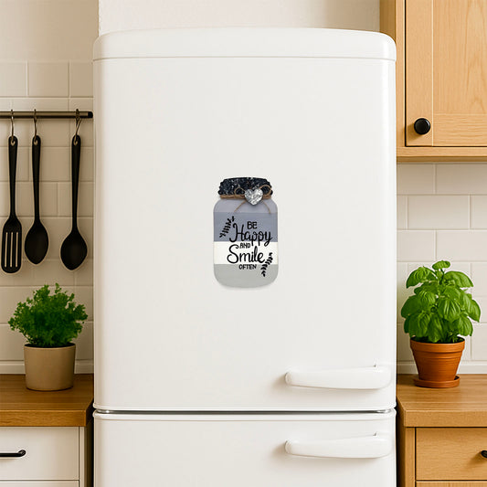 Be Happy And Smile Often Hand-Painted Wooden Mason Jar Fridge Magnet - Grey