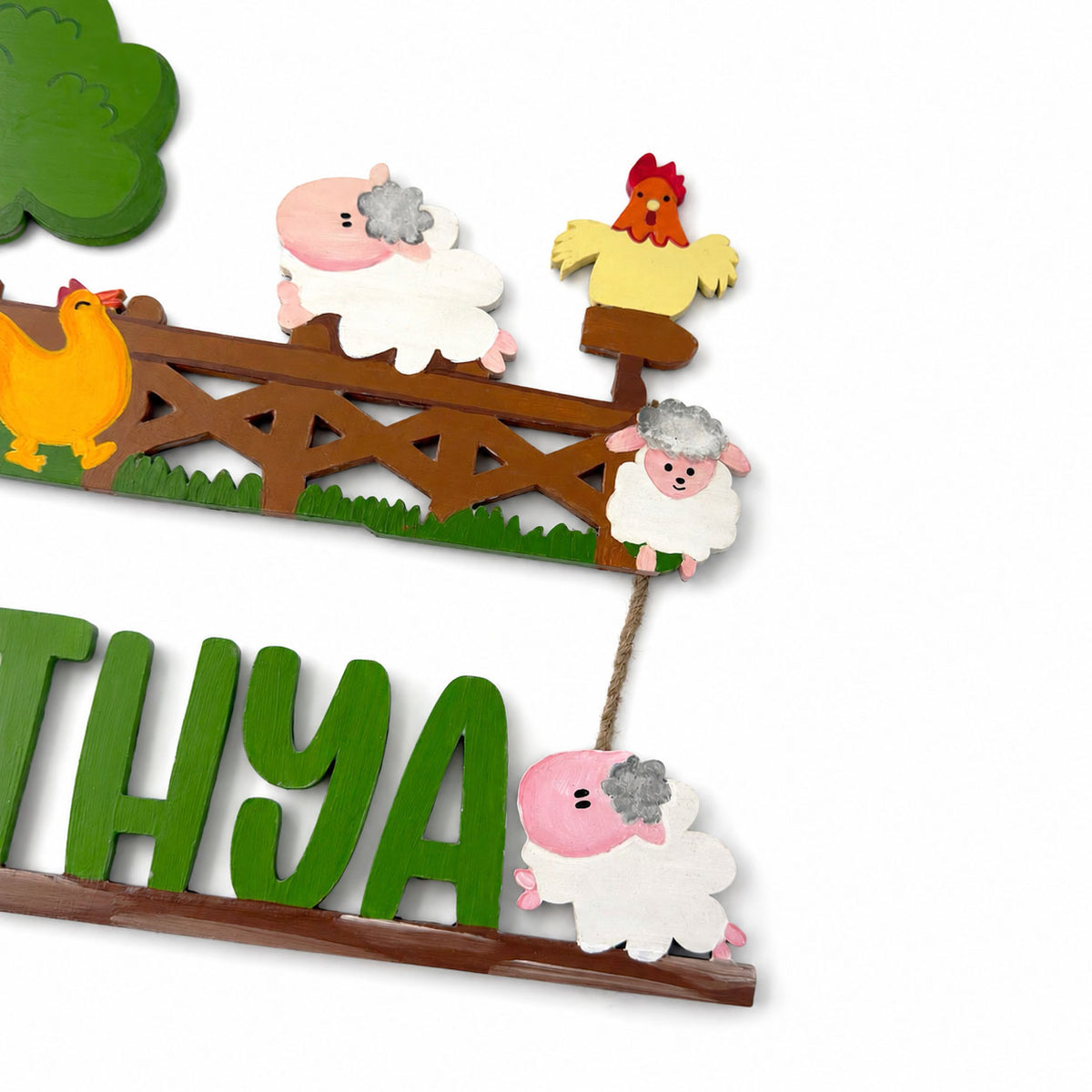 Farm Animals Themed Hand-Painted Wooden Kids Name Plate - Design 1