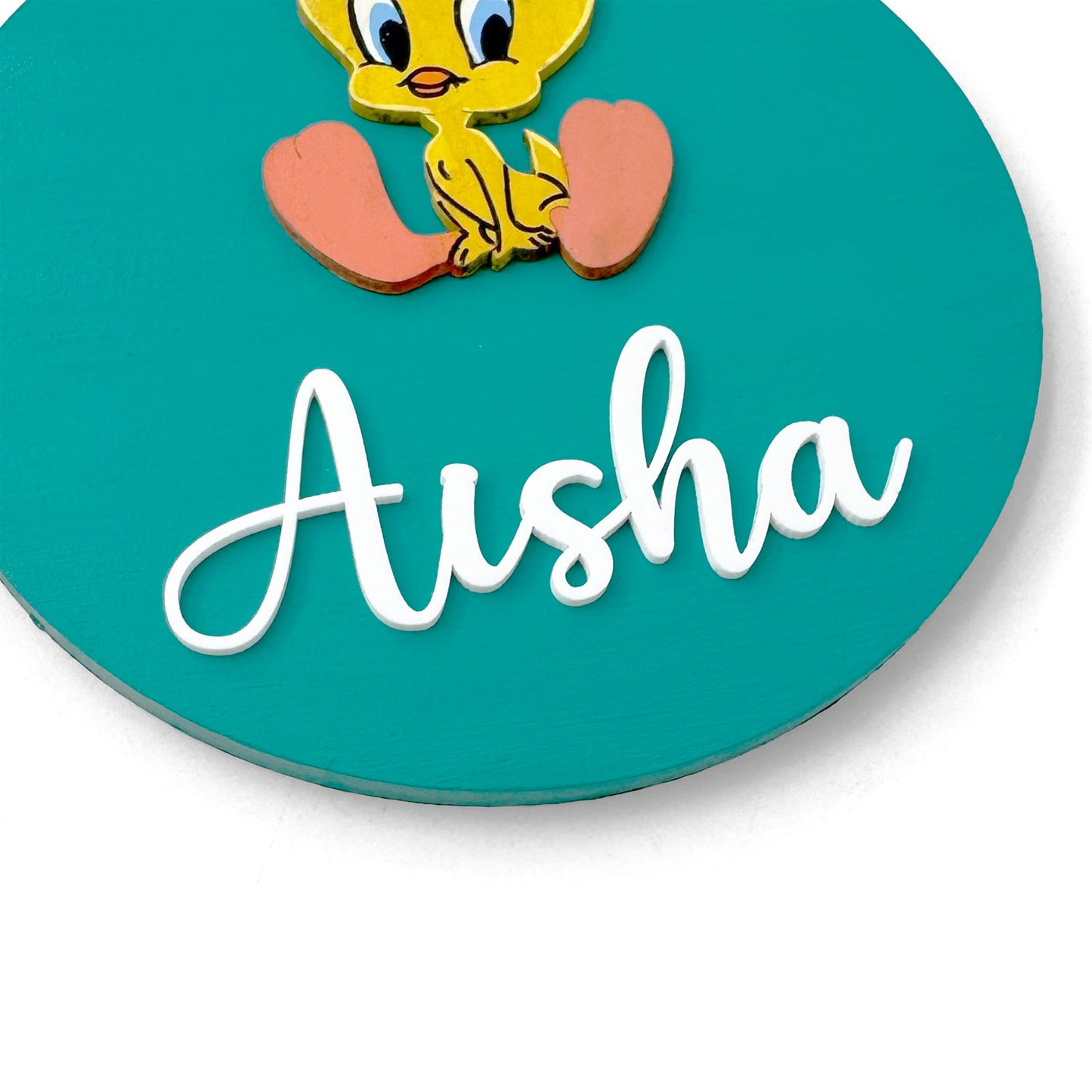 Tweety Themed Hand-Painted Wooden Name Plate For Kids