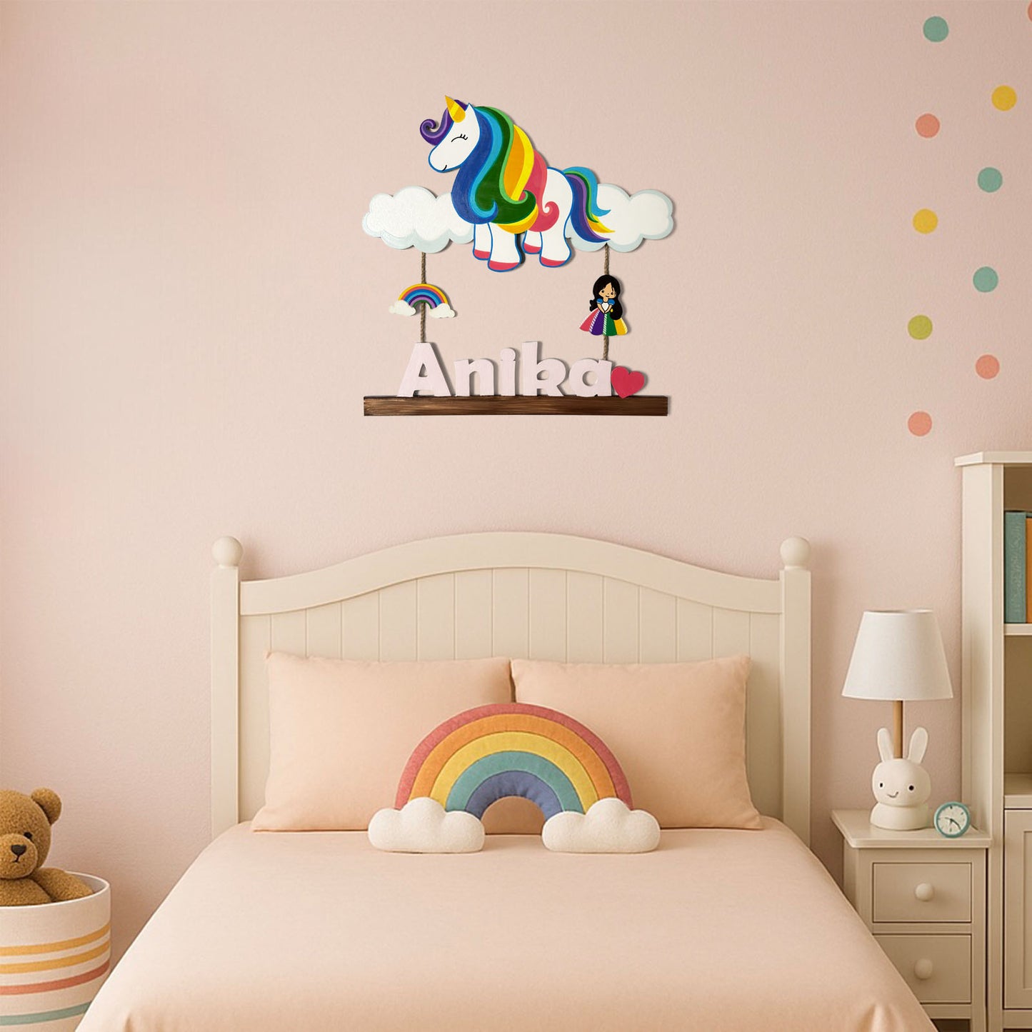 Unicorn Themed Hand-Painted Wooden Kids Name Plate - Design 3
