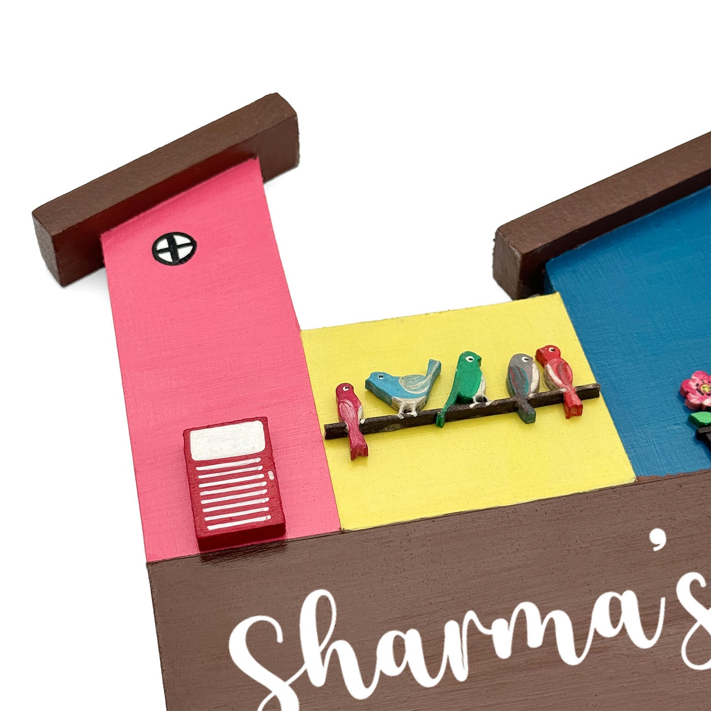 Hut-Shaped Hand-Painted Wooden Name Plate For Home - Hut Board Design 6