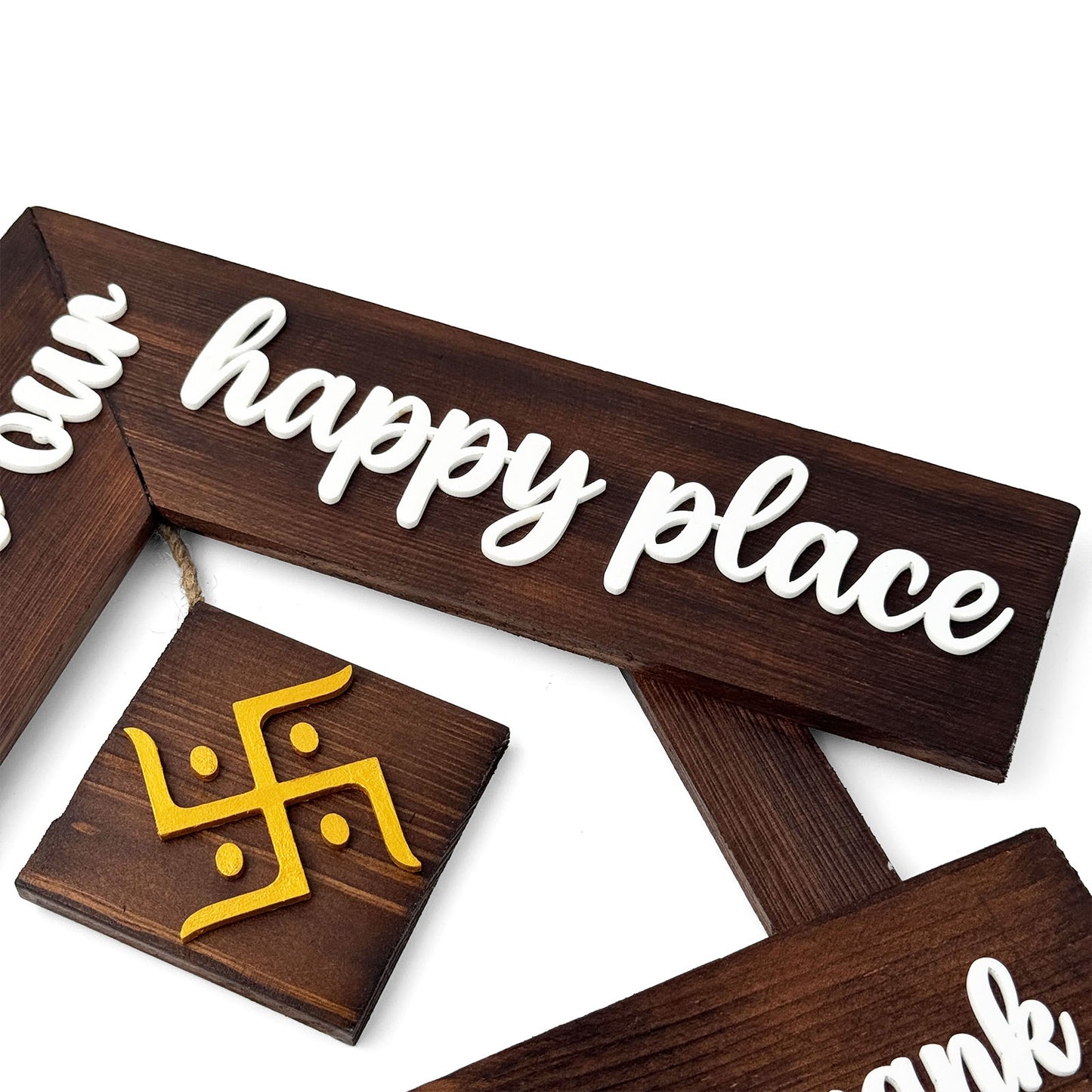 House With Roof And Single PlankHand-Painted Wooden Hut-Shaped Name Plate For Home - Wooden Finish