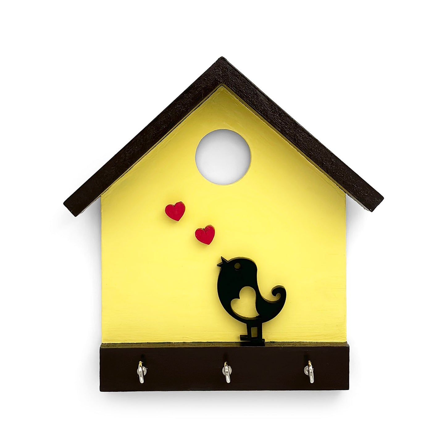 Hand-Painted Wooden Hut Key Holder With Bird