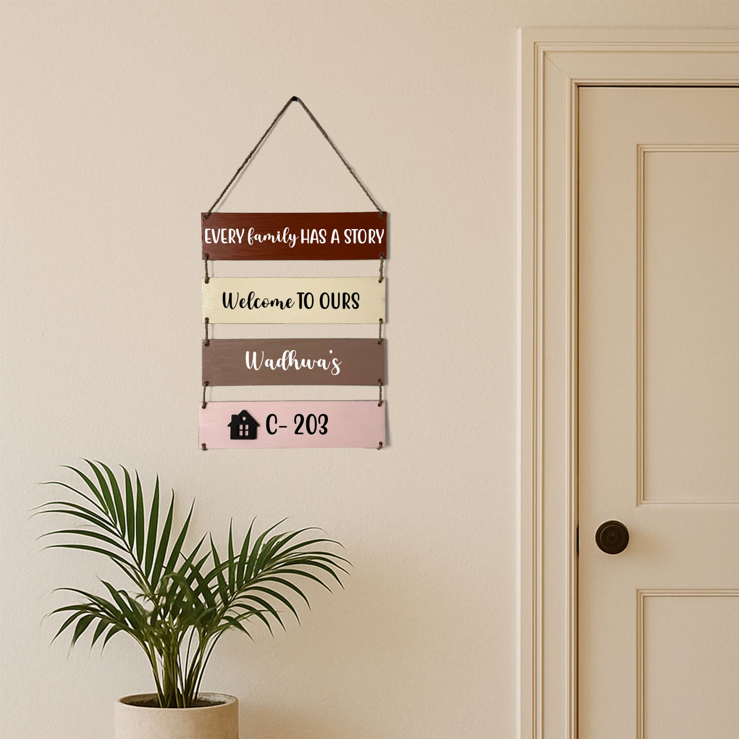 Every Family Has A Story Welcome To Ours Hand-Painted Wooden Plank Name Plate For Home
