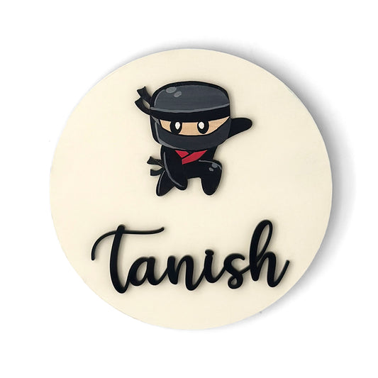 Ninja Themed Hand-Painted Wooden Name Plate For Kids