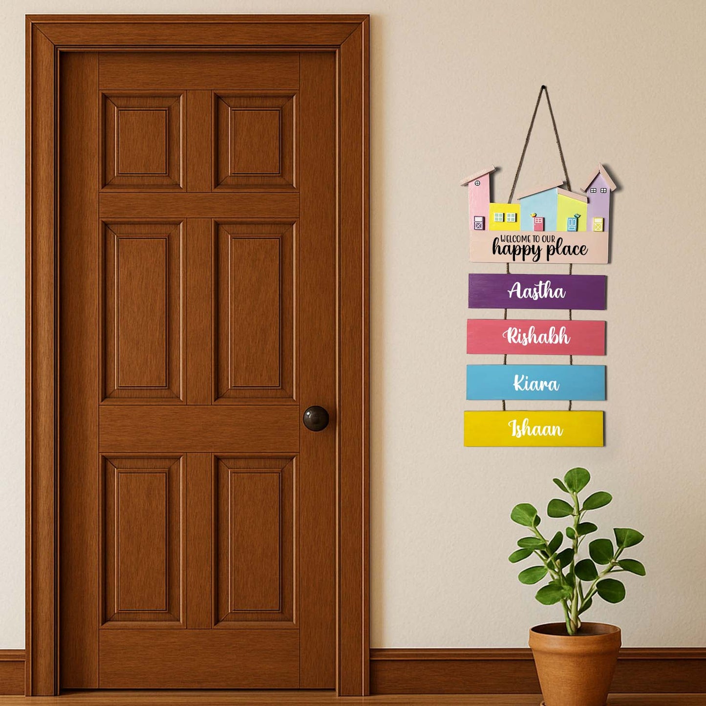 Hut-Shaped Hand-Painted Wooden Name Plate For Home - Hut Board & Four Planks Design 2