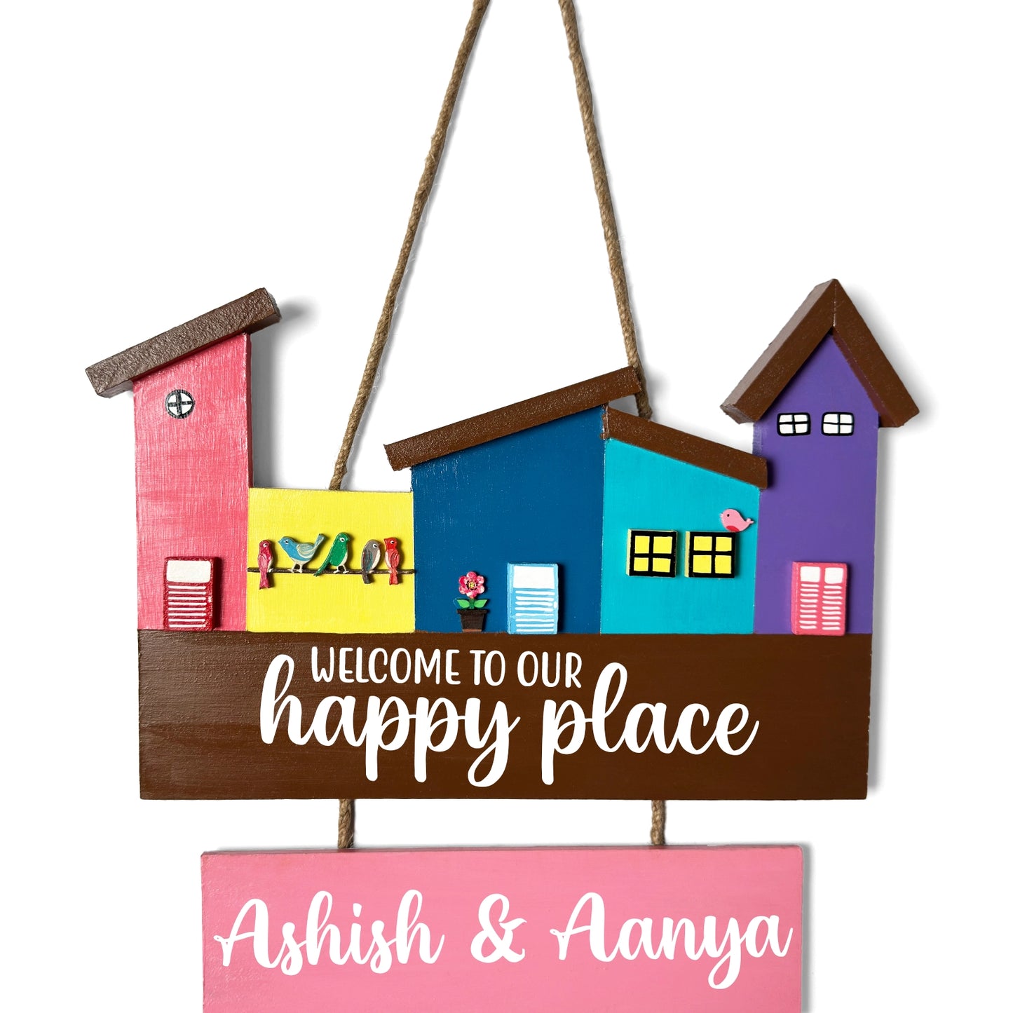 Hut-Shaped Hand-Painted Wooden Name Plate For Home - Hut Board & One Plank Design 6