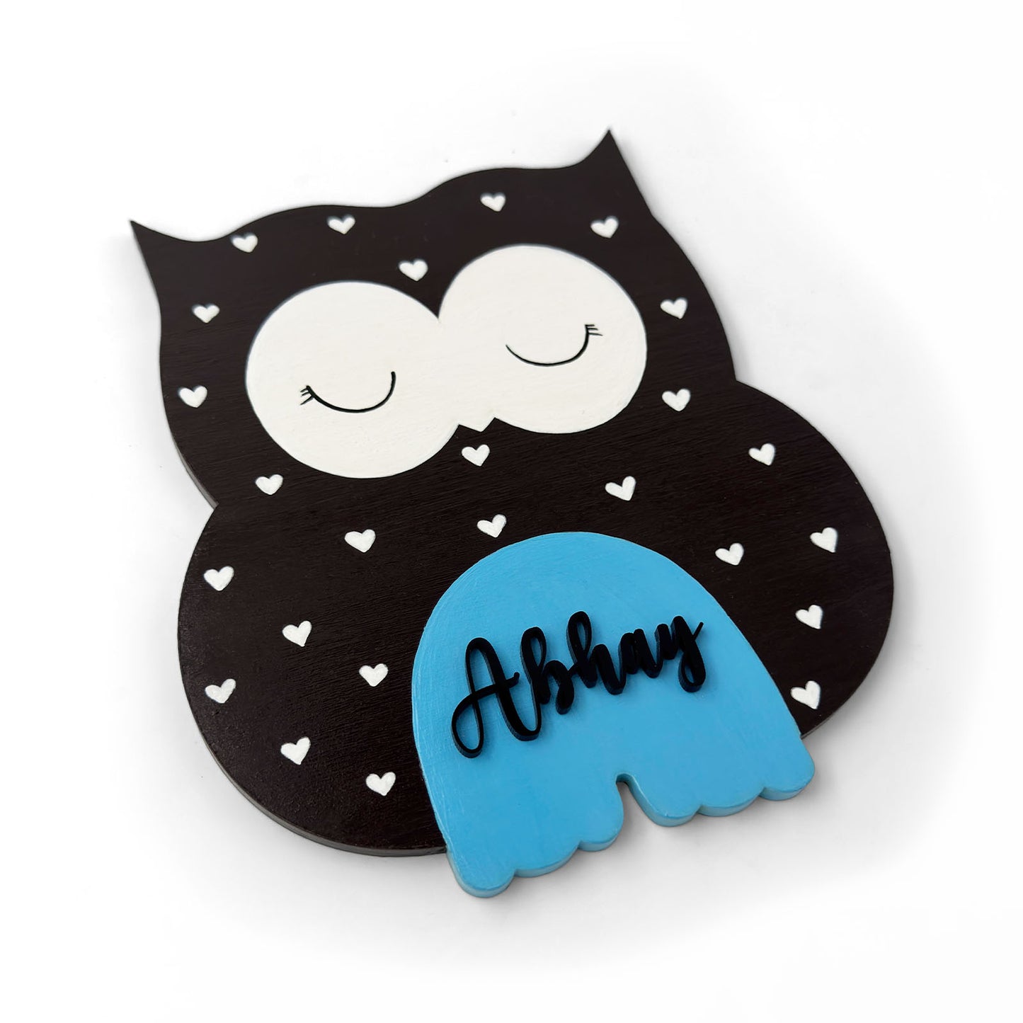 Owl Themed Hand-Painted Wooden Kids Name Plate - Plum