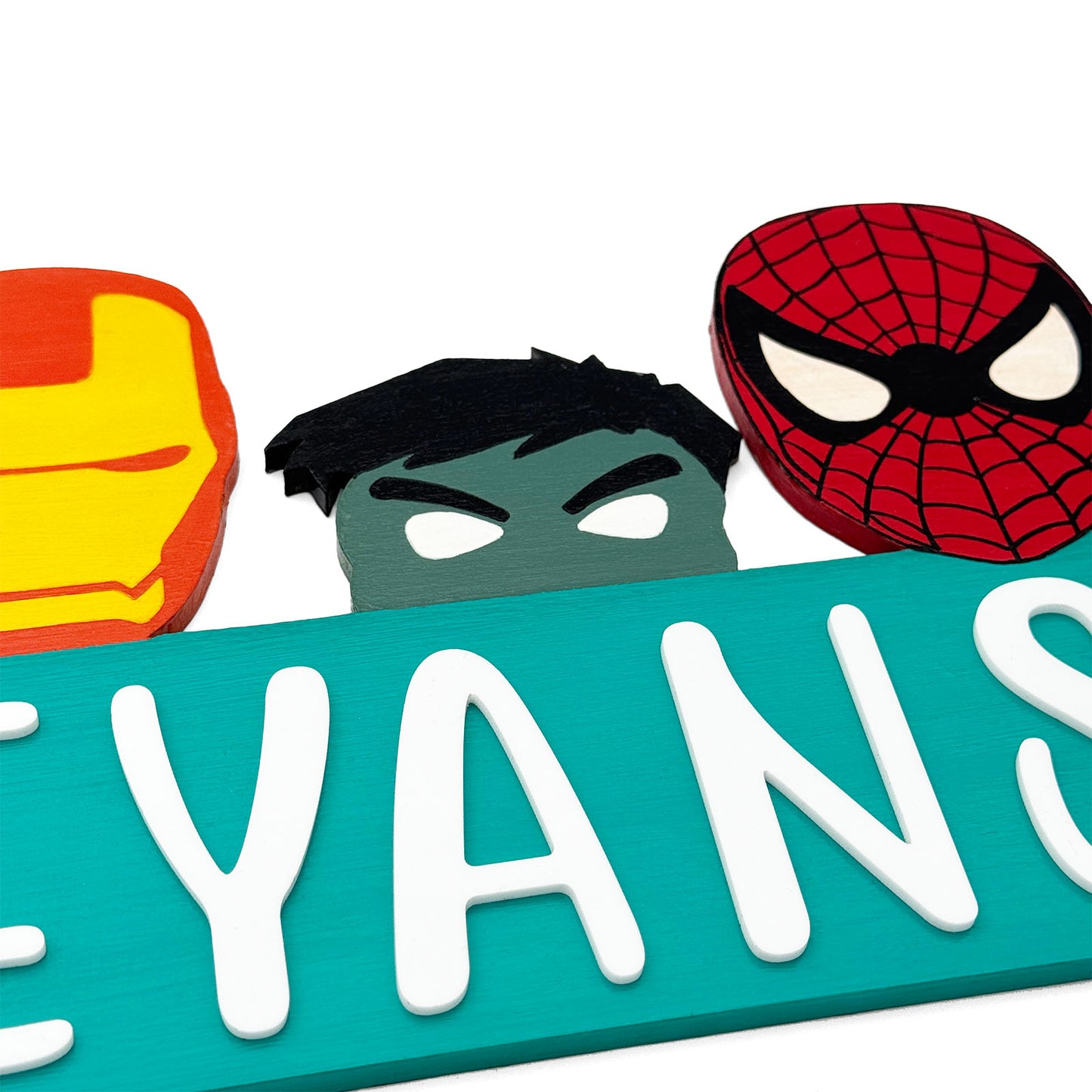 Avengers Themed Hand-Painted Wooden Kids Name Plate - Teal